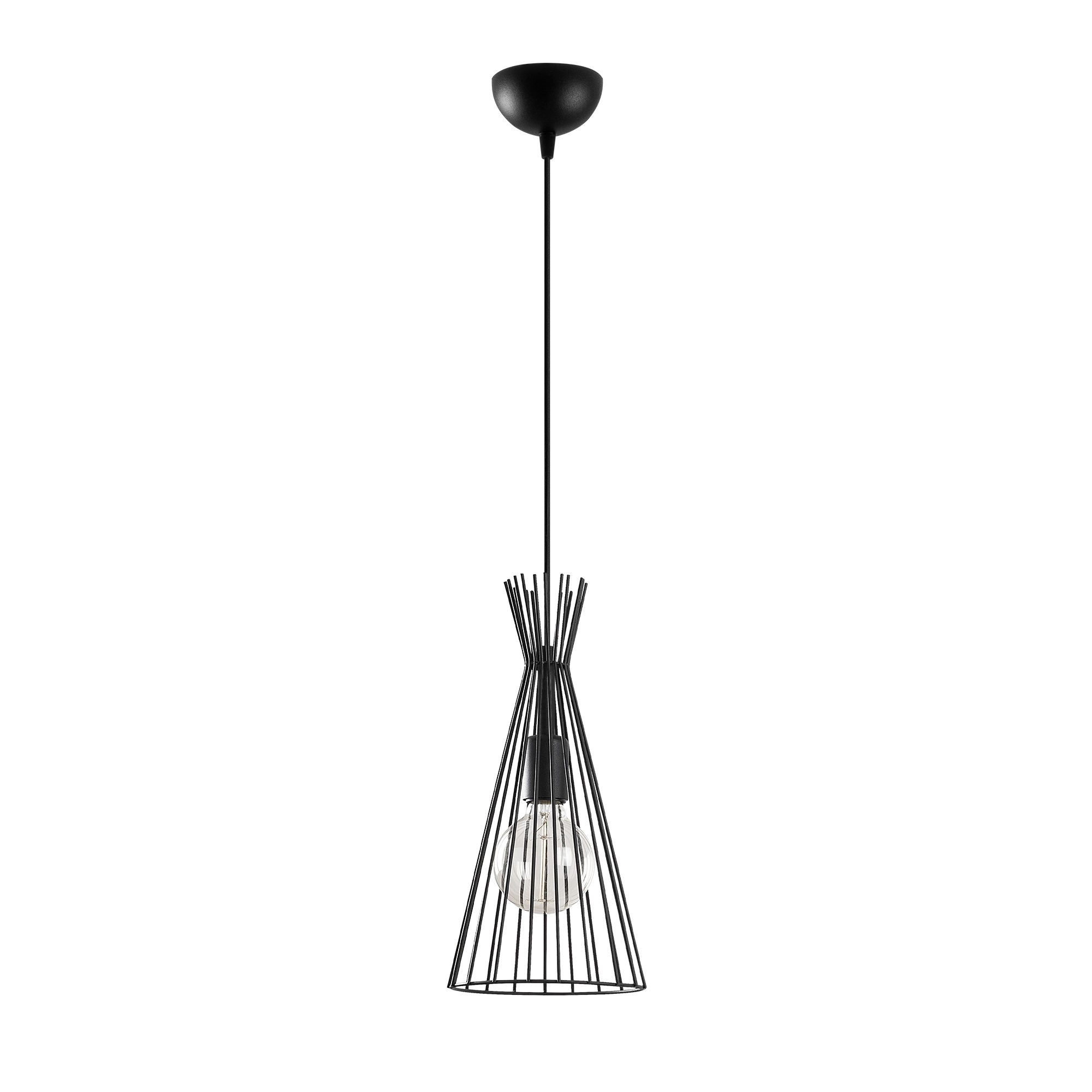 Candeeiro de Teto Preto Moderno, 20 cm de Diâmetro, 136 cm de Altura | Corpo em Metal, Soquete E27, IP20 | Design Industrial e Escandinavo Elegante para Decoração de Casa