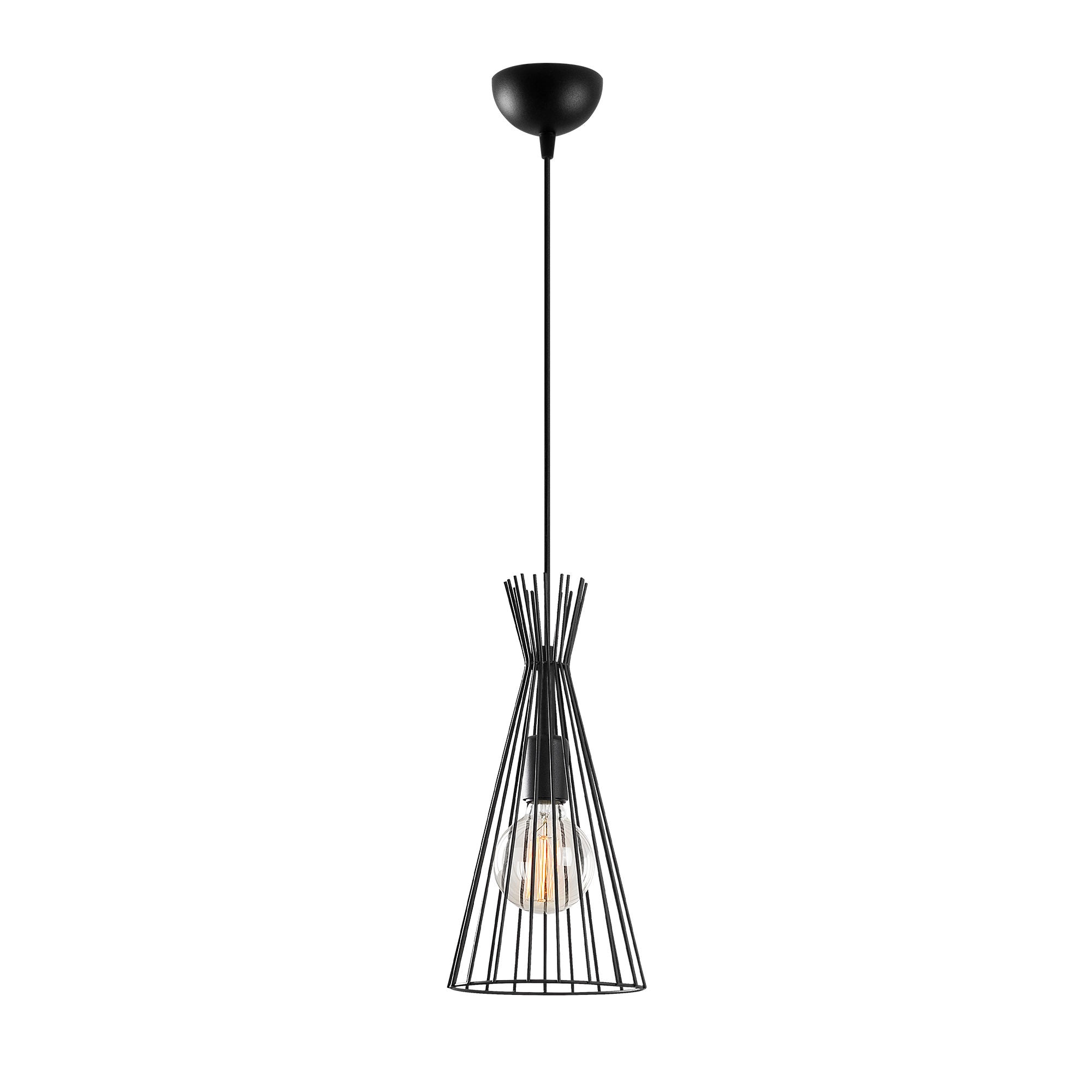 Candeeiro de Teto Preto Moderno, 20 cm de Diâmetro, 136 cm de Altura | Corpo em Metal, Soquete E27, IP20 | Design Industrial e Escandinavo Elegante para Decoração de Casa