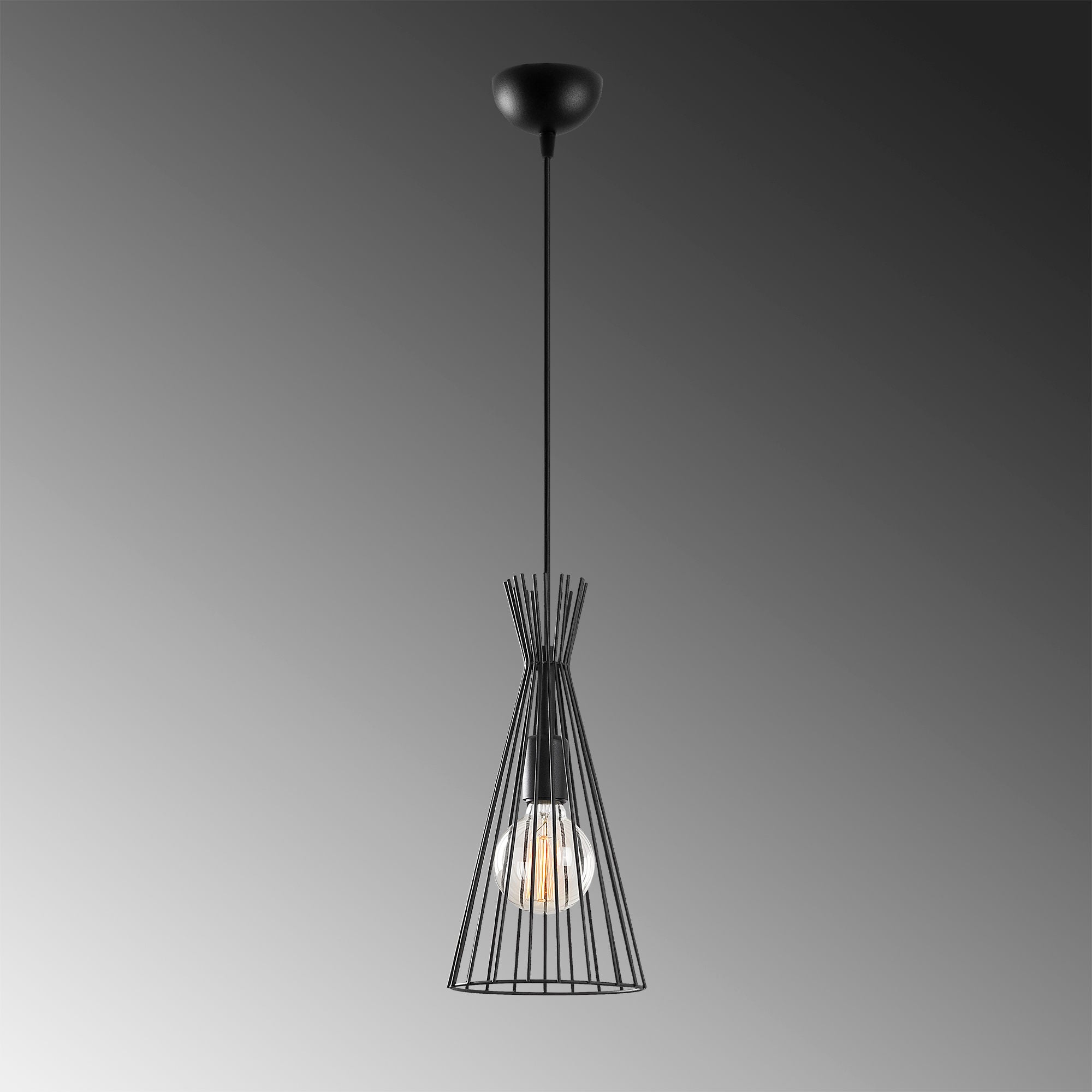 Candeeiro de Teto Preto Moderno, 20 cm de Diâmetro, 136 cm de Altura | Corpo em Metal, Soquete E27, IP20 | Design Industrial e Escandinavo Elegante para Decoração de Casa