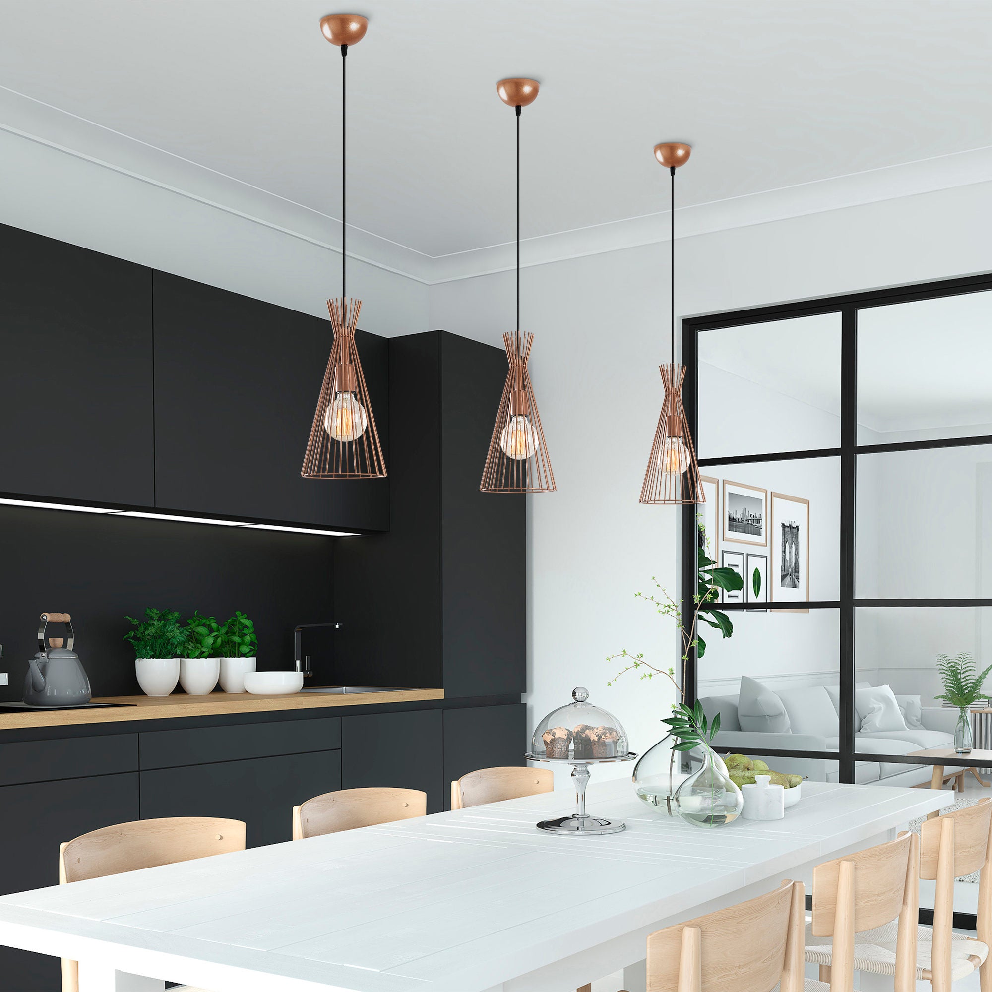 Candeeiro de Teto moderno de cobre, 20 cm de diâmetro, 136 cm de altura | Corpo de ferro, soquete E27, 40 W máx. | Design industrial e escandinavo elegante para decoração de casa