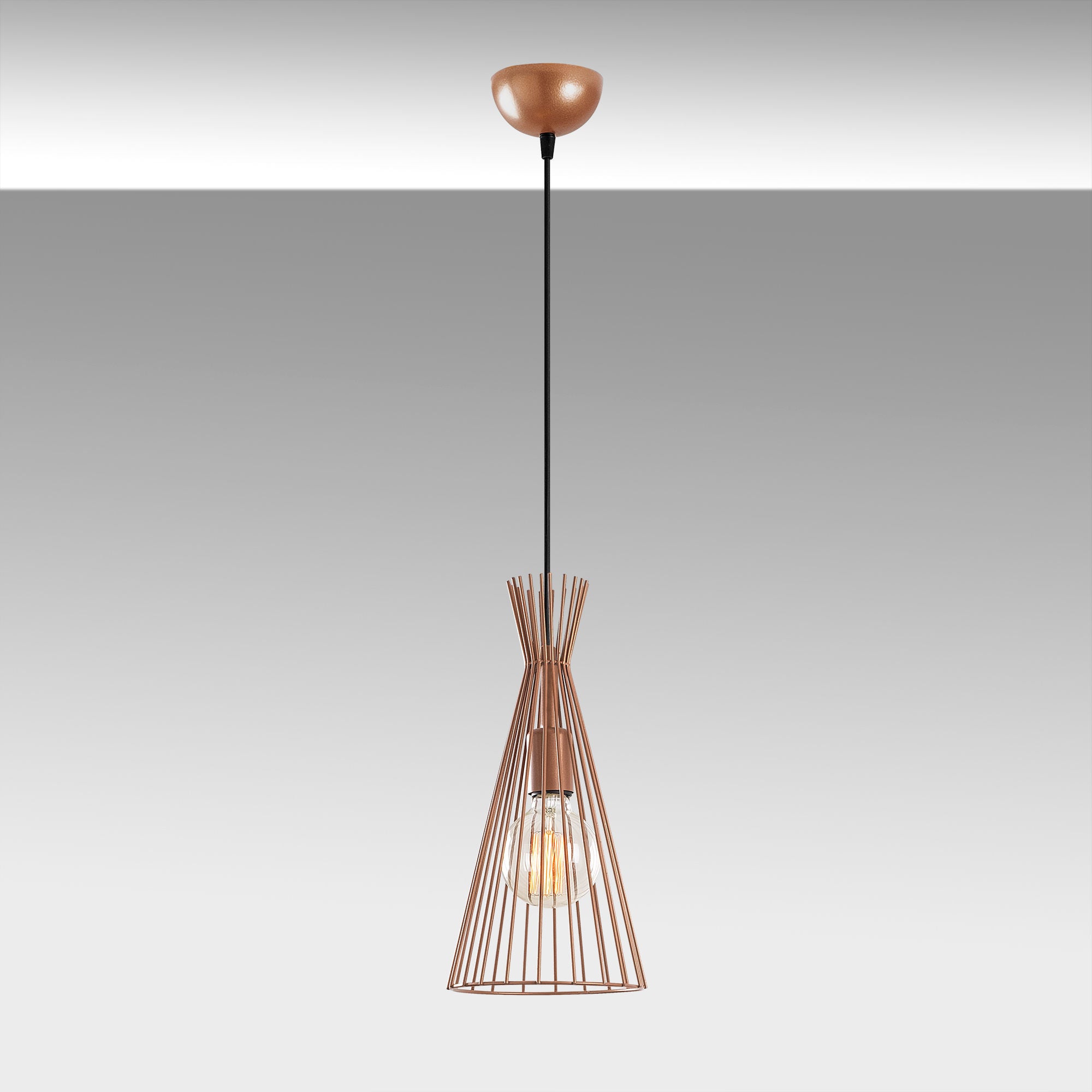 Candeeiro de Teto moderno de cobre, 20 cm de diâmetro, 136 cm de altura | Corpo de ferro, soquete E27, 40 W máx. | Design industrial e escandinavo elegante para decoração de casa