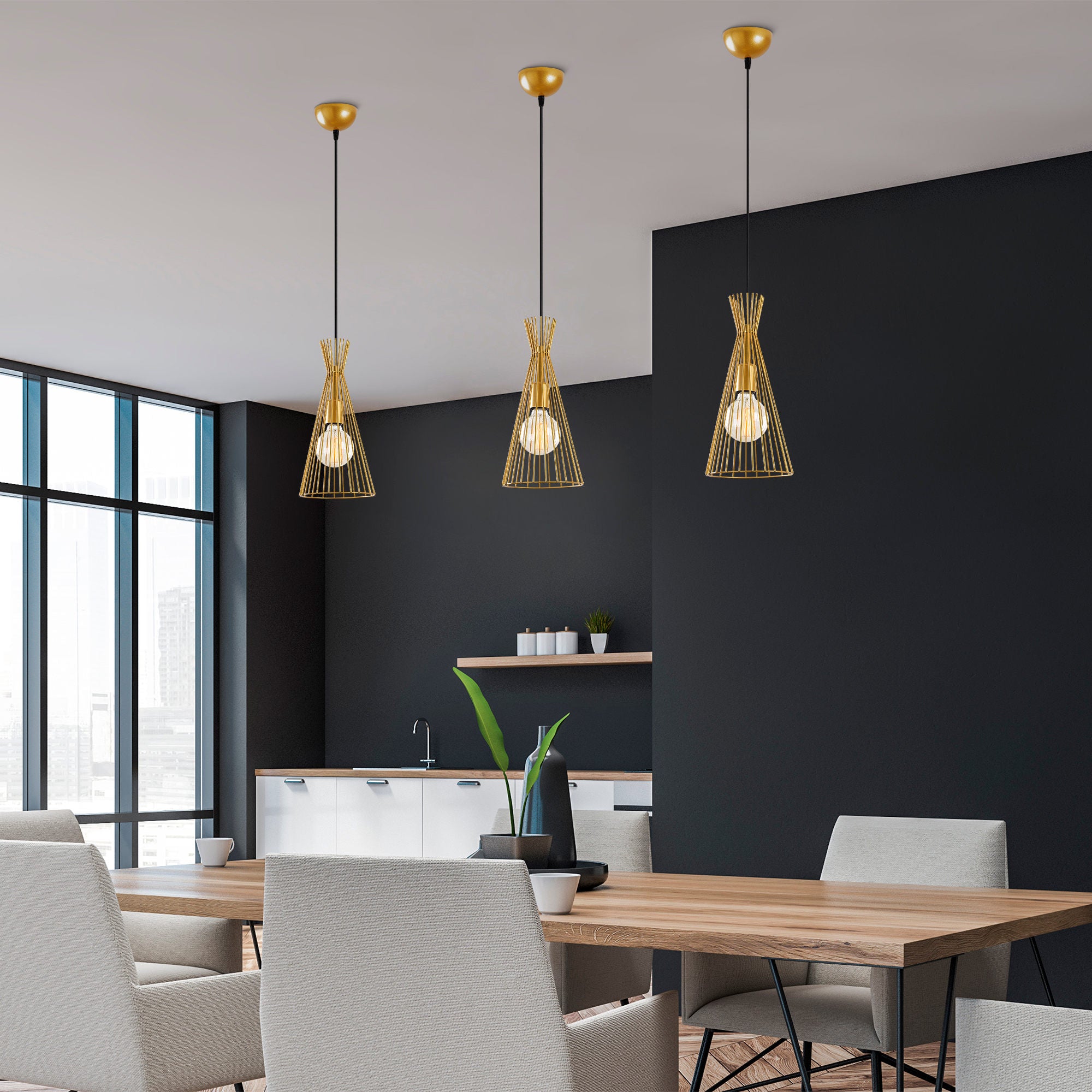 Candeeiro de Teto Dourado Elegante, 20 cm de Diâmetro, 136 cm de Altura | Corpo em Metal, Soquete E27, 40 W Máx. | Design Moderno e Glamouroso para Decoração de Casa e Hotel