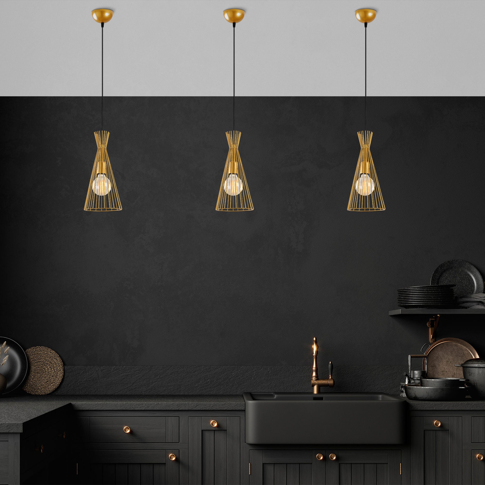 Candeeiro de Teto Dourado Elegante, 20 cm de Diâmetro, 136 cm de Altura | Corpo em Metal, Soquete E27, 40 W Máx. | Design Moderno e Glamouroso para Decoração de Casa e Hotel