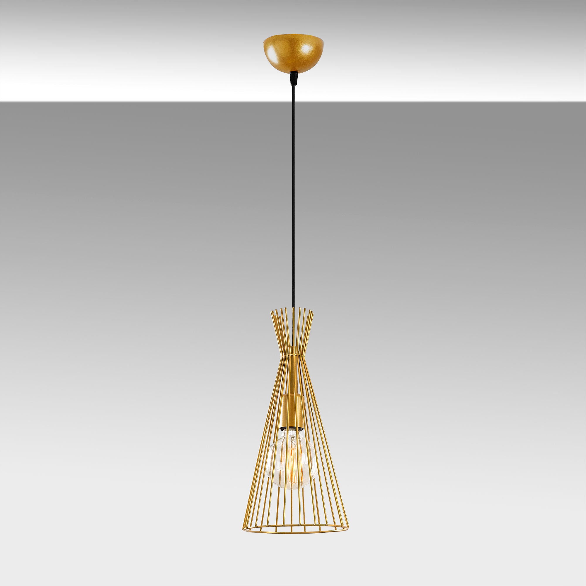 Candeeiro de Teto Dourado Elegante, 20 cm de Diâmetro, 136 cm de Altura | Corpo em Metal, Soquete E27, 40 W Máx. | Design Moderno e Glamouroso para Decoração de Casa e Hotel