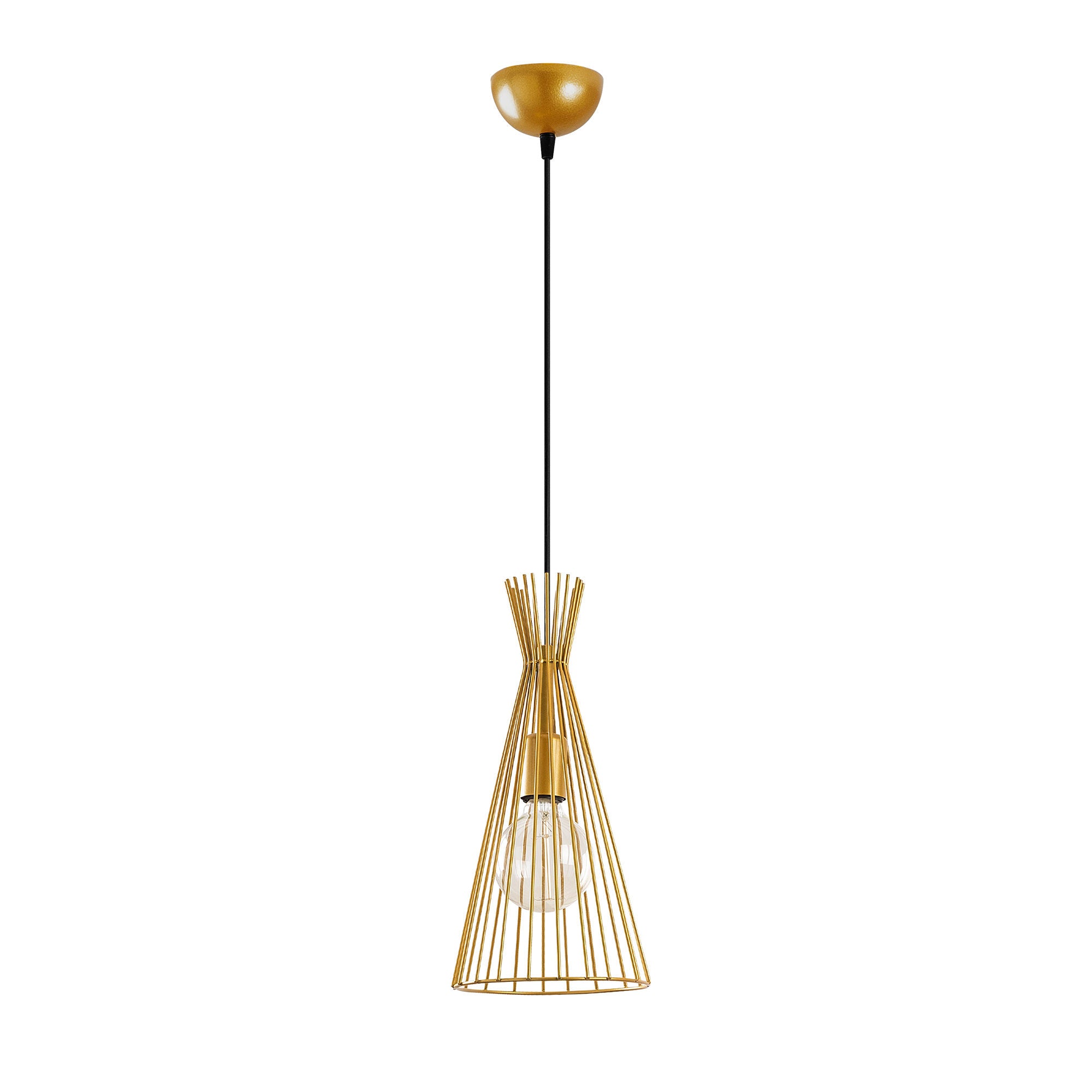 Candeeiro de Teto Dourado Elegante, 20 cm de Diâmetro, 136 cm de Altura | Corpo em Metal, Soquete E27, 40 W Máx. | Design Moderno e Glamouroso para Decoração de Casa e Hotel