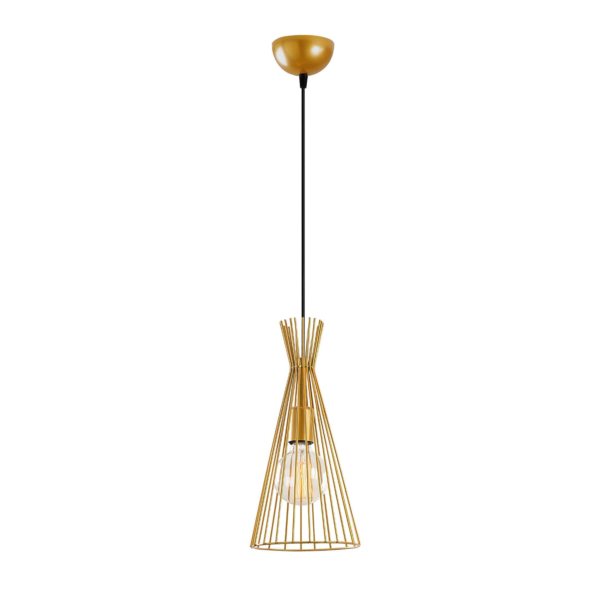 Candeeiro de Teto Dourado Elegante, 20 cm de Diâmetro, 136 cm de Altura | Corpo em Metal, Soquete E27, 40 W Máx. | Design Moderno e Glamouroso para Decoração de Casa e Hotel