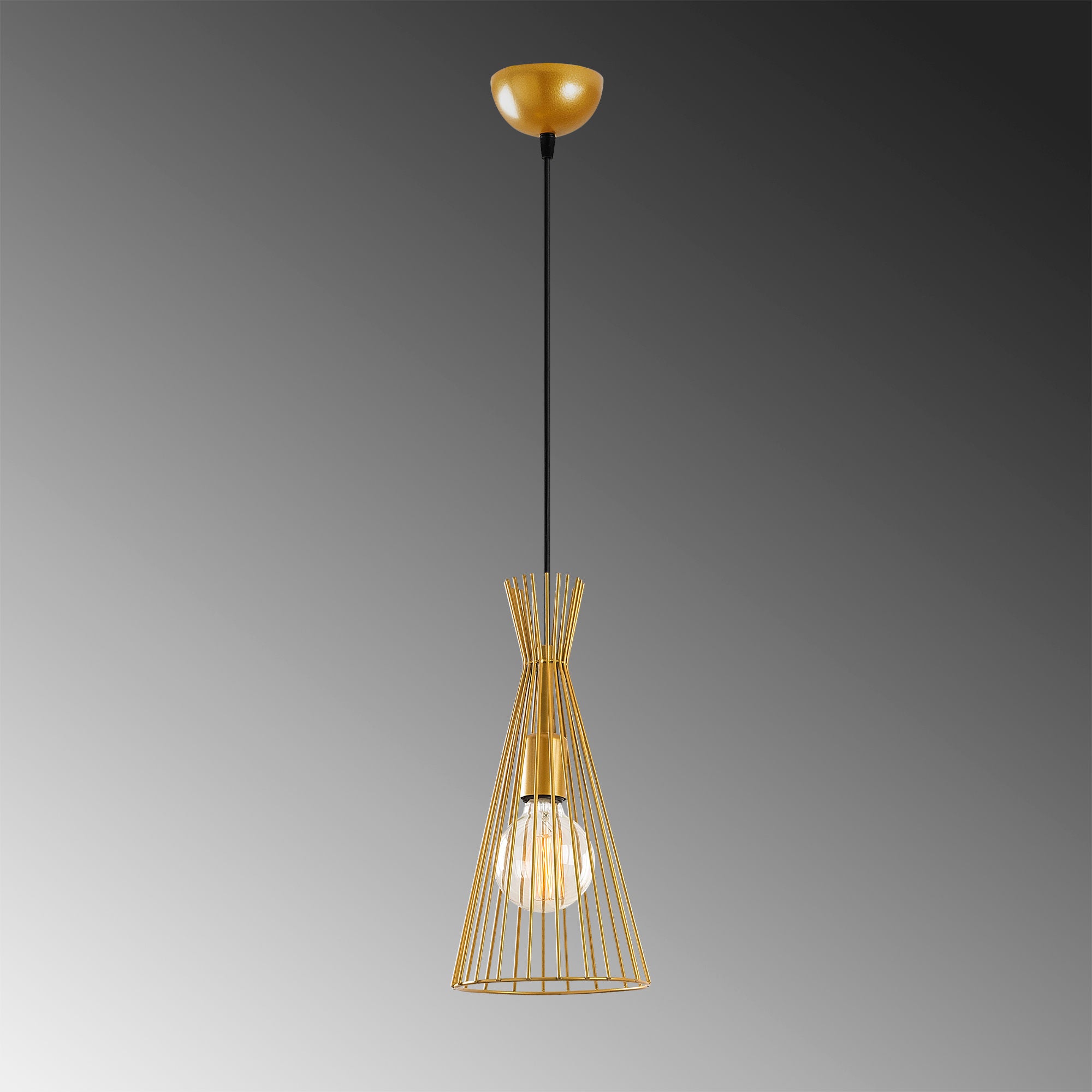 Candeeiro de Teto Dourado Elegante, 20 cm de Diâmetro, 136 cm de Altura | Corpo em Metal, Soquete E27, 40 W Máx. | Design Moderno e Glamouroso para Decoração de Casa e Hotel