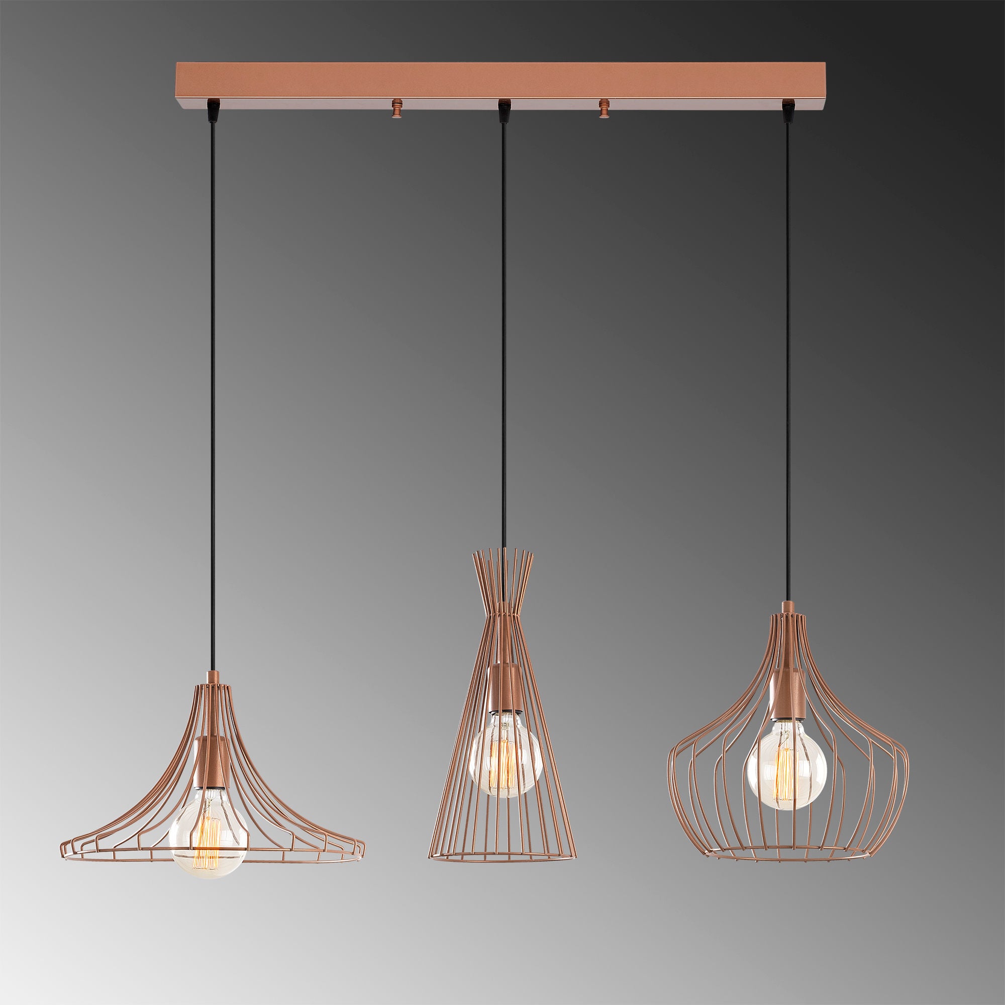 Candeeiro de Teto Elegante de Cobre, 110 x 37 cm, Altura Ajustável, Corpo em Metal, 3 Soquetes E27, Design Industrial Moderno | Perfeito para Decoração Glamourosa e Escandinava
