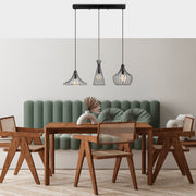 Candeeiro de Teto preto moderno, corpo de metal, 55 cm de diâmetro, altura ajustável (113 cm), 3 soquetes E27, design industrial elegante para casa e escritório