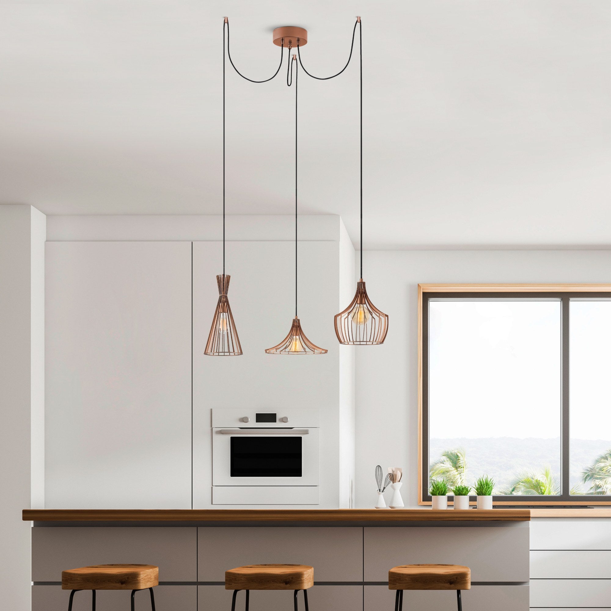 Candeeiro de Teto moderno de cobre, 114 cm de diâmetro, altura ajustável, 3 x E27, máx. 40 W | Corpo de metal elegante, perfeito para espaços contemporâneos, classificação IP20