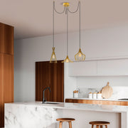 Candeeiro de Teto moderno dourado, 114 cm de diâmetro, altura ajustável, corpo de metal, 3 lâmpadas E27 máx. 40 W, design elegante para casa e escritório | Classificação IP20