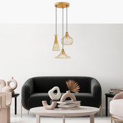 Candeeiro de Teto Dourado Glamouroso, 55 cm de Diâmetro, 113 cm de Altura | Altura Ajustável, 3 x E27 Máx. 40 W | Design Elegante em Metal para Espaços Modernos, Classificação IP20