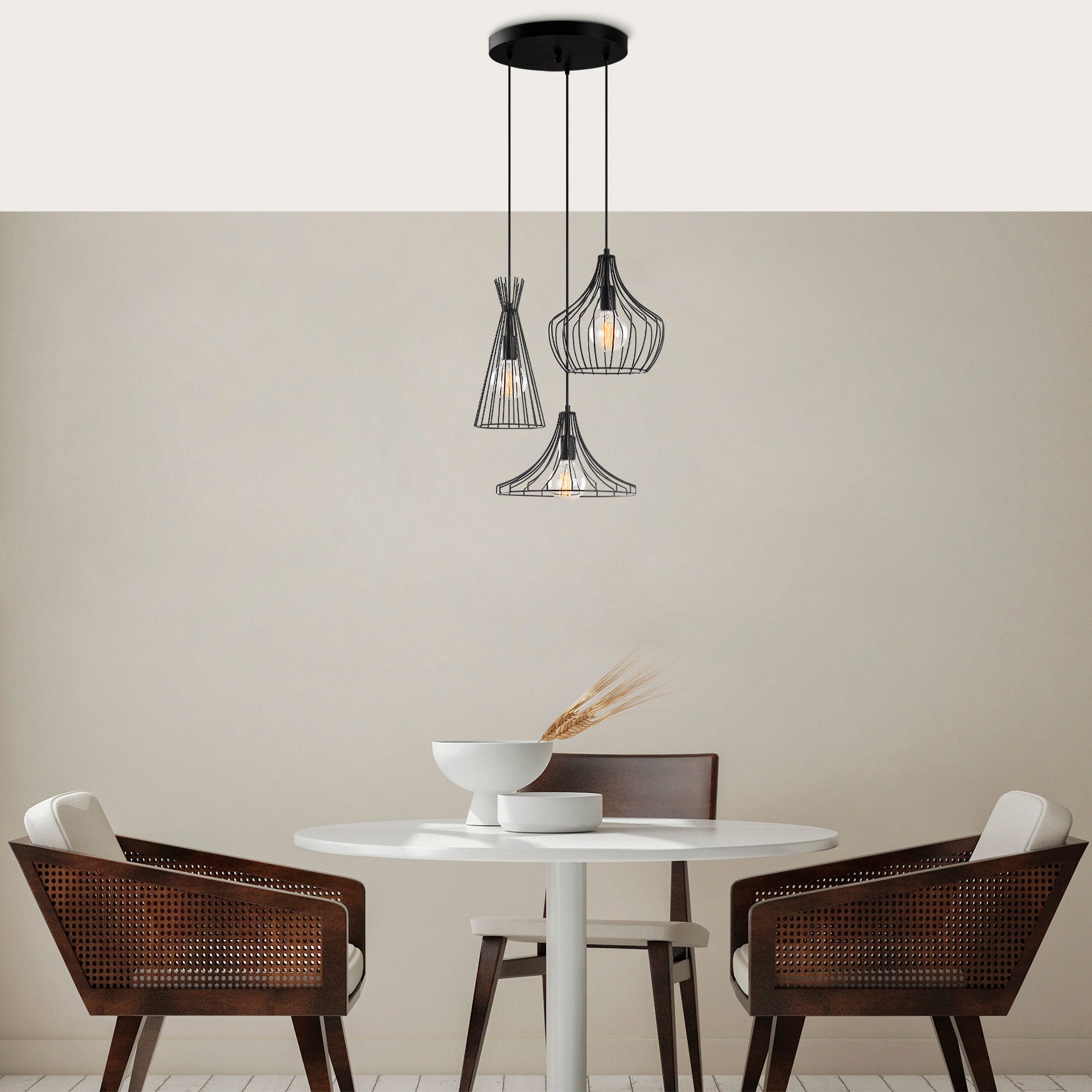 Candeeiro de Teto Industrial Preto, 55 cm de Diâmetro, 113 cm de Altura, Ajustável, 3 x E27 máx. 40 W | Design Moderno em Cor Sólida para Interiores Elegantes