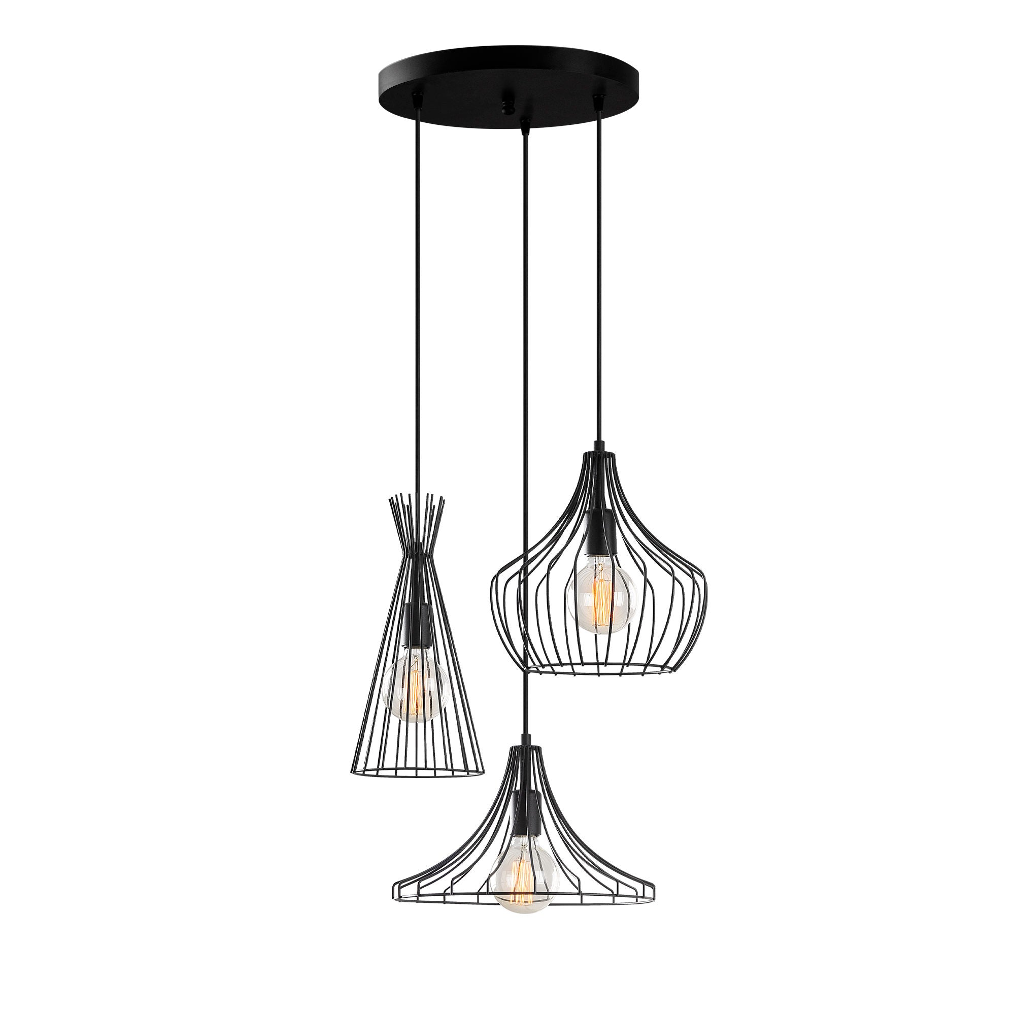 Candeeiro de Teto Industrial Preto, 55 cm de Diâmetro, 113 cm de Altura, Ajustável, 3 x E27 máx. 40 W | Design Moderno em Cor Sólida para Interiores Elegantes