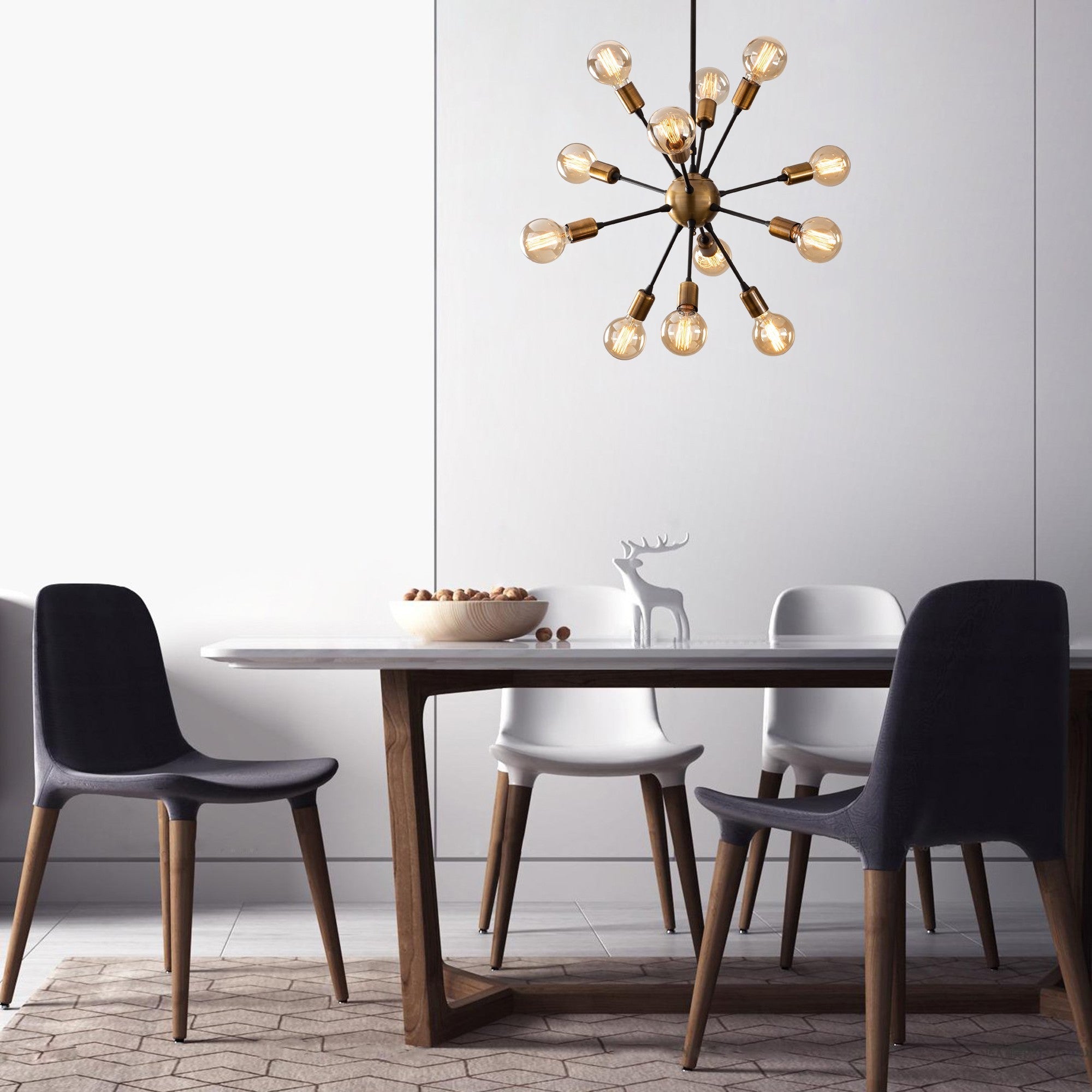 Candeeiro de Teto Industrial Preto, Corpo em Metal, 62 cm de Diâmetro, 83 cm de Altura | 12 x E27 Máx. 40 W | Iluminação Elegante para Espaços Modernos, Classificação IP20