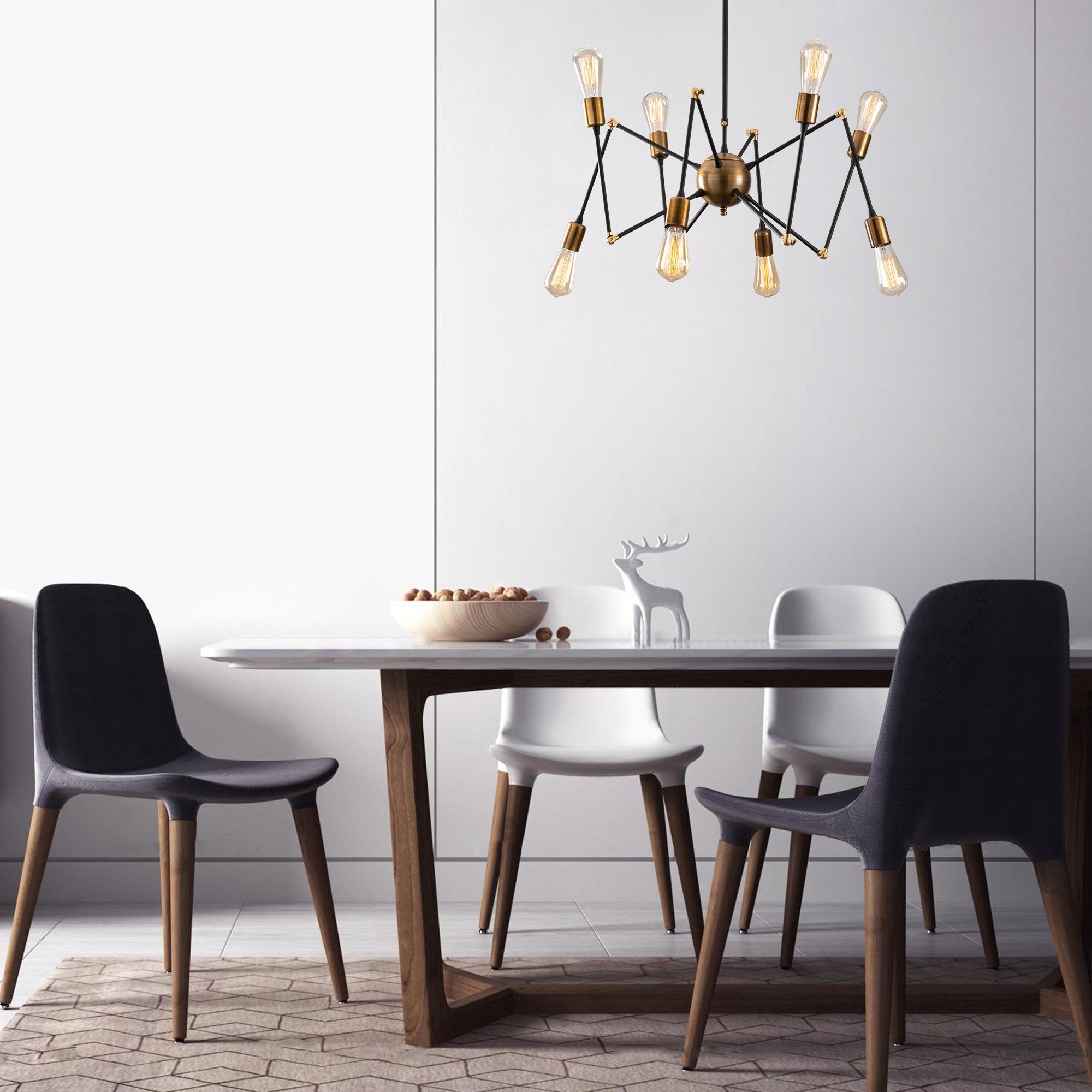 Candeeiro de Teto Industrial Preto, 78 cm de Diâmetro, 80 cm de Altura | Corpo em Metal, 8 Soquetes E27, IP20 | Iluminação Elegante para Espaços Modernos, Design Elegante