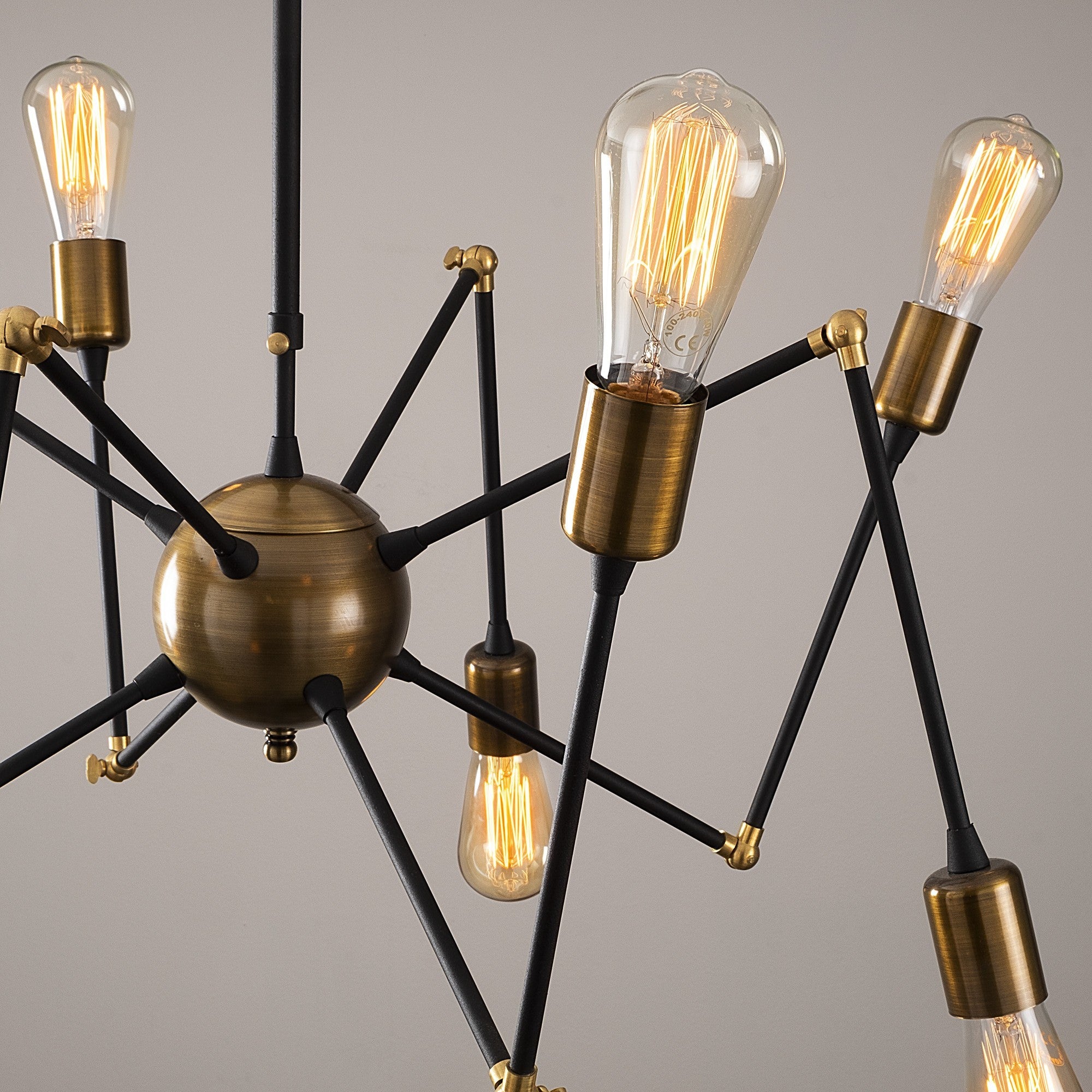 Candeeiro de Teto Industrial Preto, 78 cm de Diâmetro, 80 cm de Altura | Corpo em Metal, 8 Soquetes E27, IP20 | Iluminação Elegante para Espaços Modernos, Design Elegante