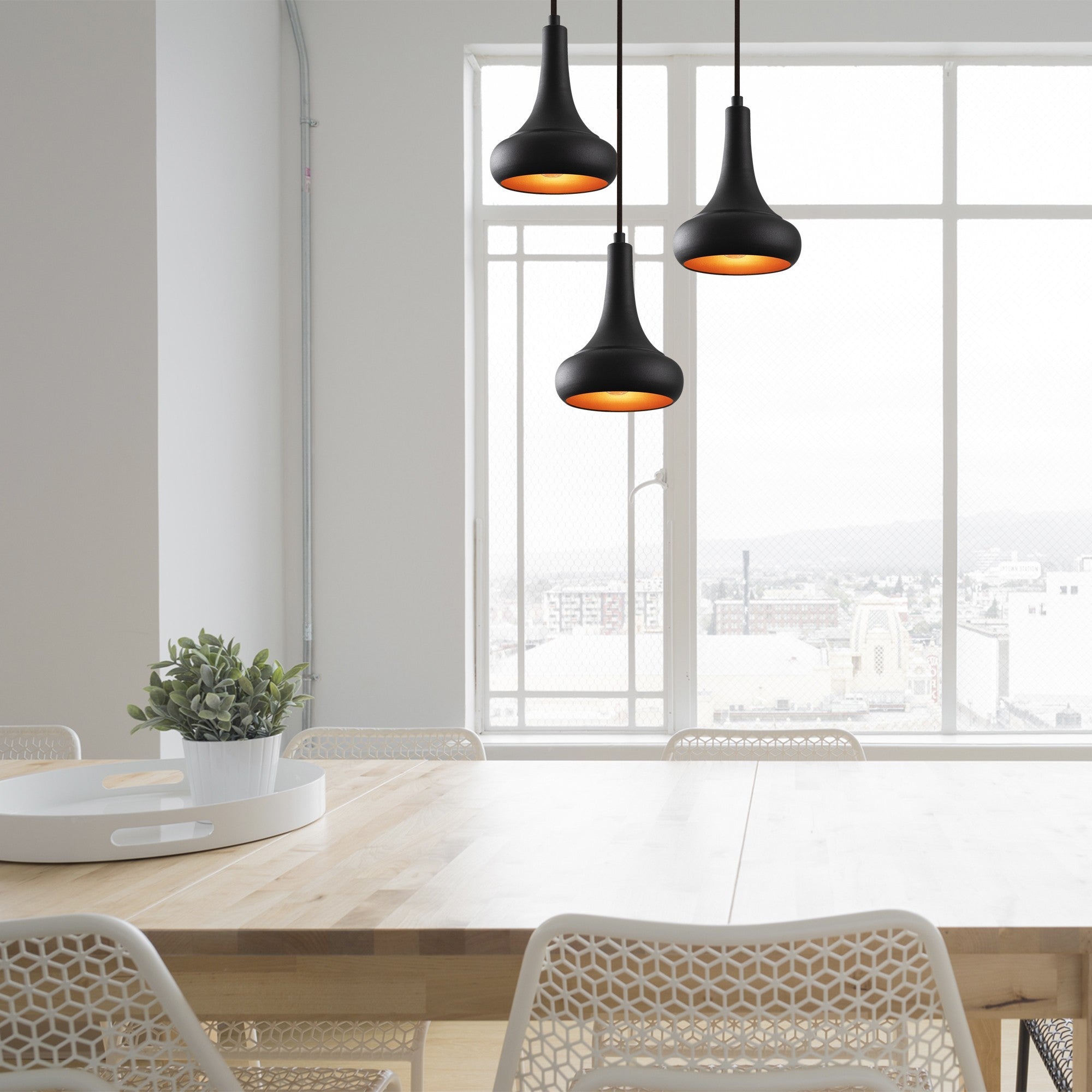 Candeeiro de Teto Industrial Moderno, Metal Preto, 40 cm de Diâmetro, 114 cm de Altura | 3 Soquetes E27, Cabo de 90 cm | Iluminação Elegante para Casa e Escritório