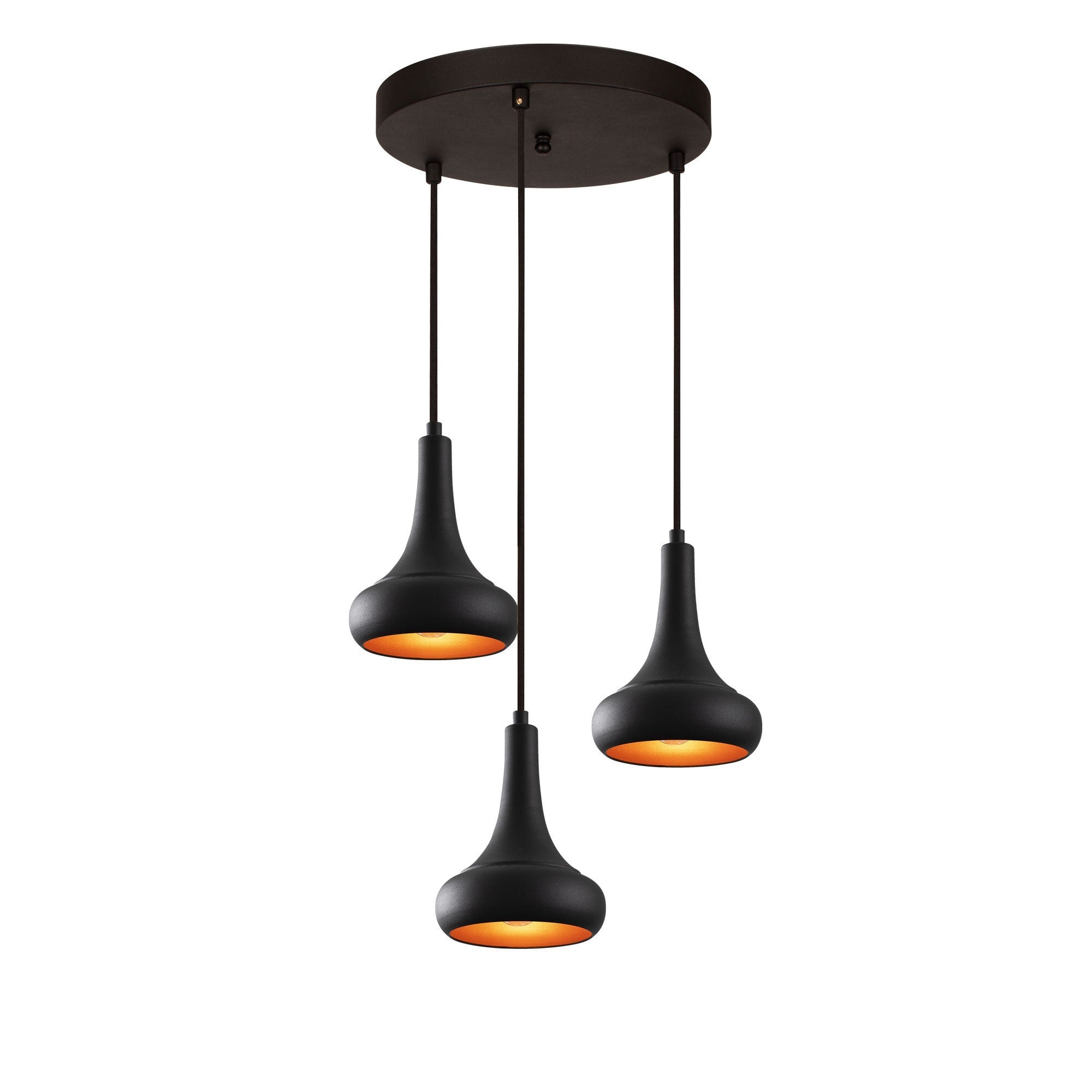 Candeeiro de Teto Industrial Moderno, Metal Preto, 40 cm de Diâmetro, 114 cm de Altura | 3 Soquetes E27, Cabo de 90 cm | Iluminação Elegante para Casa e Escritório