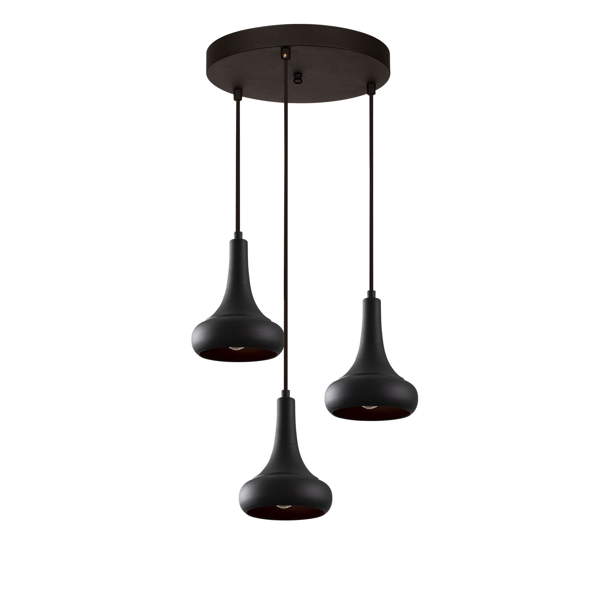 Candeeiro de Teto Industrial Moderno, Metal Preto, 40 cm de Diâmetro, 114 cm de Altura | 3 Soquetes E27, Cabo de 90 cm | Iluminação Elegante para Casa e Escritório