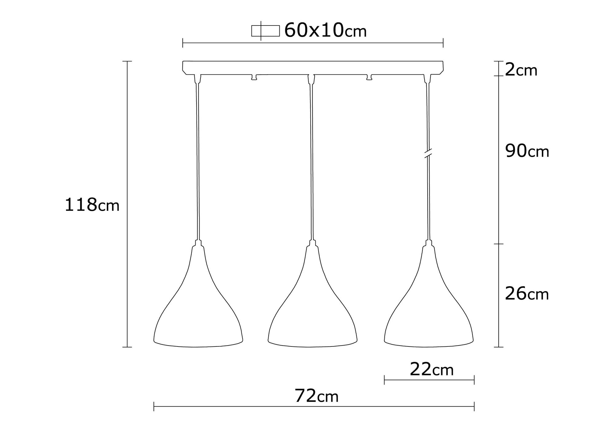 Candeeiro de Teto Industrial Moderno, Metal Preto, 72 cm de Diâmetro, 118 cm de Altura | Ajustável, 3 Soquetes E27, Elegante para Decoração de Casa e Escritório