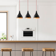 Candeeiro de Teto Industrial Moderno, Preto e Vermelho, 72 x 22 cm, Altura 118 cm | Corpo de Metal, 3 Soquetes E27, Iluminação Elegante para Casa e Escritório