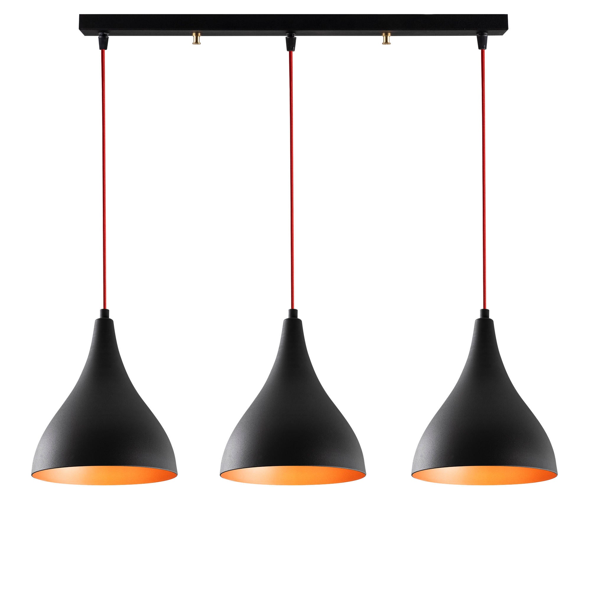 Candeeiro de Teto Industrial Moderno, Preto e Vermelho, 72 x 22 cm, Altura 118 cm | Corpo de Metal, 3 Soquetes E27, Iluminação Elegante para Casa e Escritório