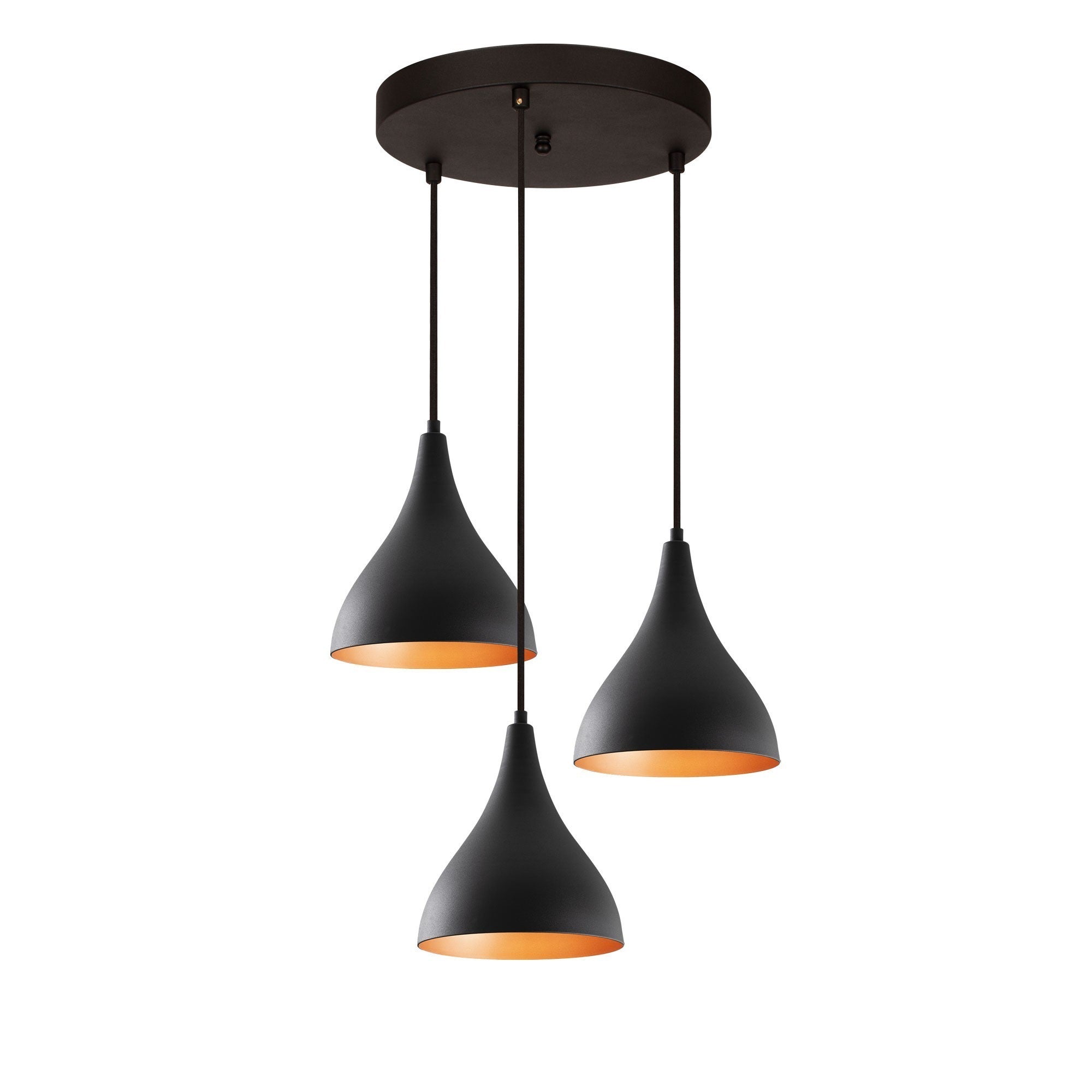 Candeeiro de Teto Industrial Moderno, Corpo em Metal Preto, 46 cm de Diâmetro, 119 cm de Altura | 3 Soquetes E27, Design Escandinavo Elegante para Casa e Escritório
