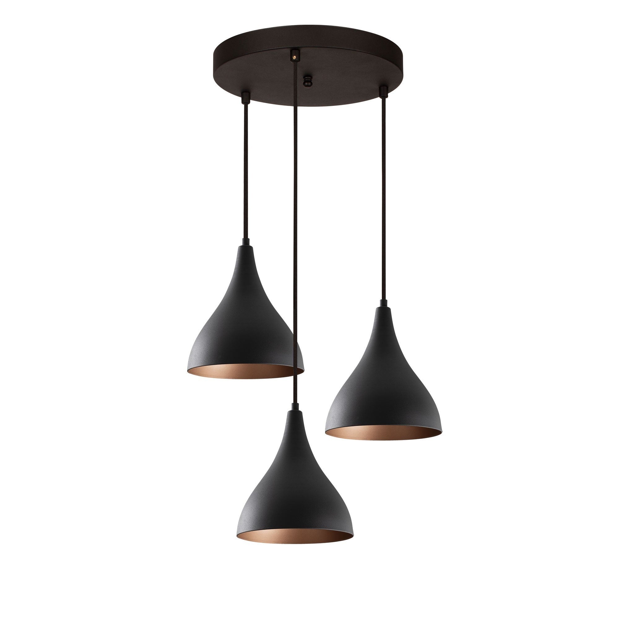 Candeeiro de Teto Industrial Moderno, Corpo em Metal Preto, 46 cm de Diâmetro, 119 cm de Altura | 3 Soquetes E27, Design Escandinavo Elegante para Casa e Escritório