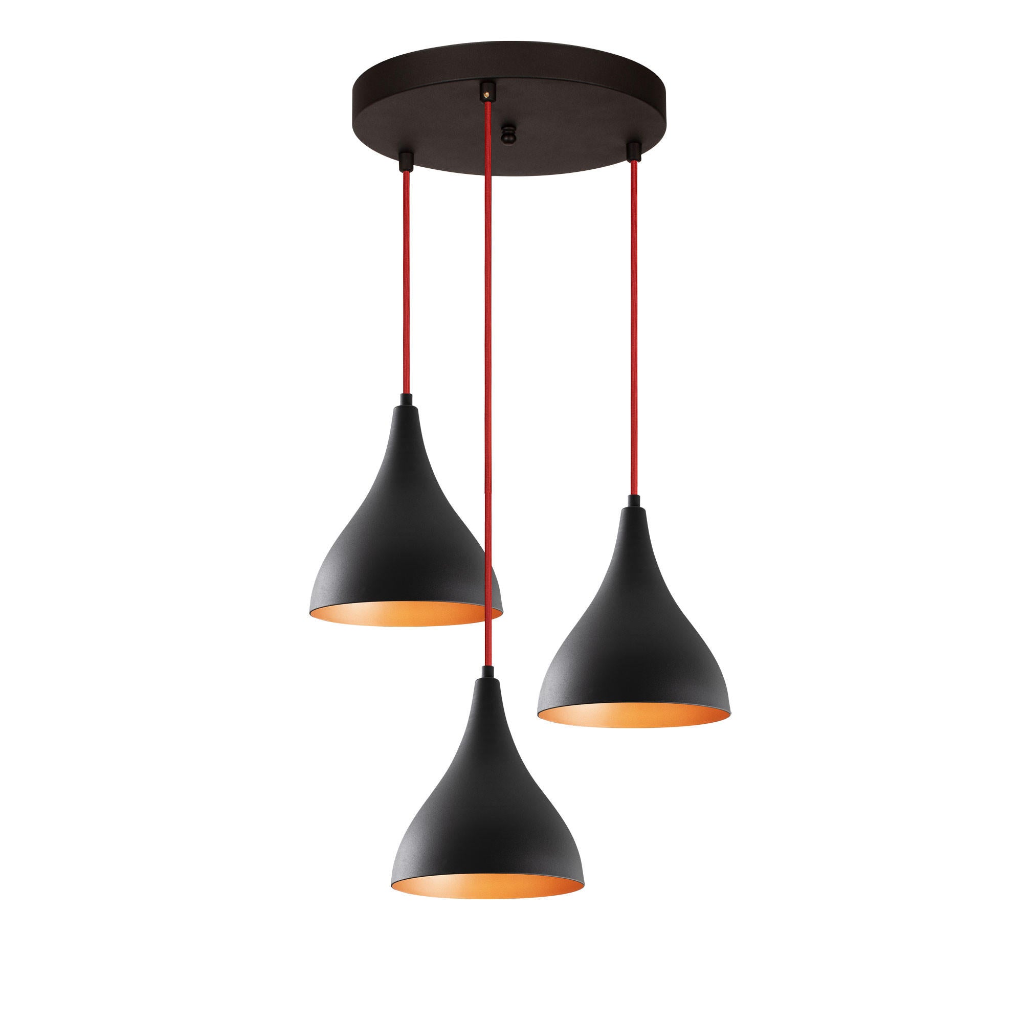Candeeiro de Teto Industrial Moderno, Preto e Vermelho, 46 cm de Diâmetro, 119 cm de Altura | Corpo em Metal, 3 Soquetes E27, Iluminação Elegante para Casa e Escritório