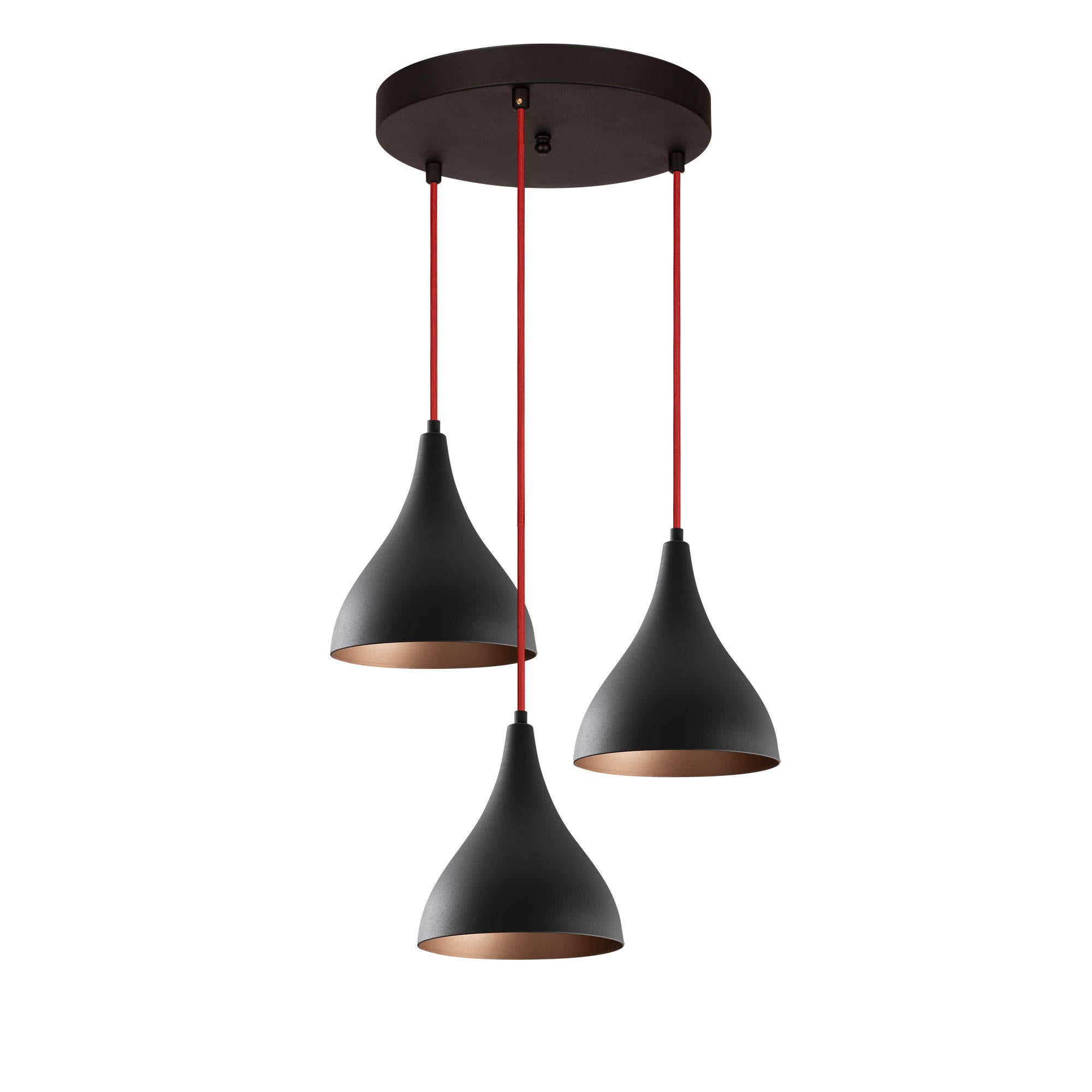 Candeeiro de Teto Industrial Moderno, Preto e Vermelho, 46 cm de Diâmetro, 119 cm de Altura | Corpo em Metal, 3 Soquetes E27, Iluminação Elegante para Casa e Escritório