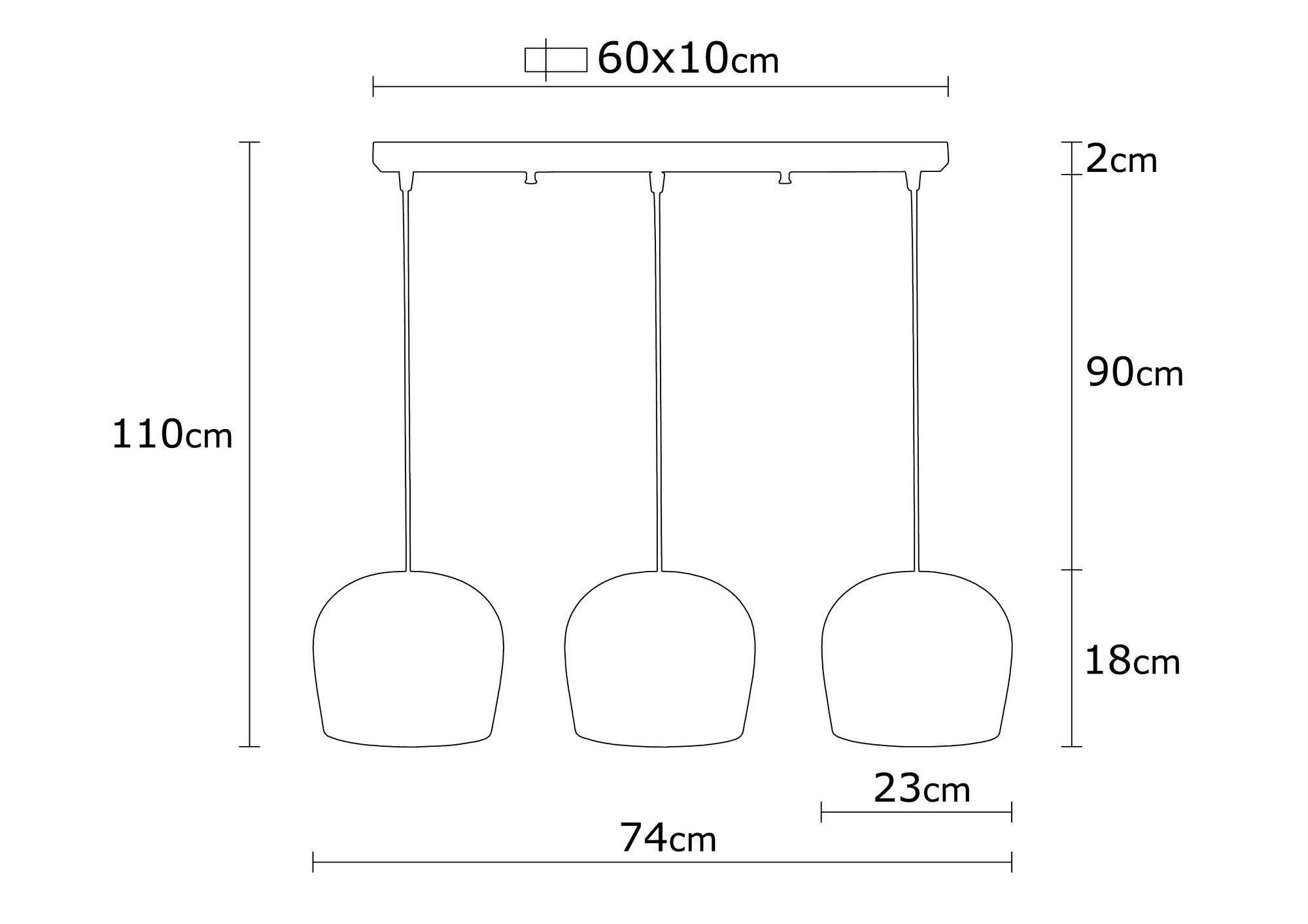 Candeeiro de Teto preto estilo escandinavo, 74 cm de diâmetro, 110 cm de altura | Corpo de ferro, 3 soquetes E27, design elegante para espaços modernos | Lâmpada não incluída