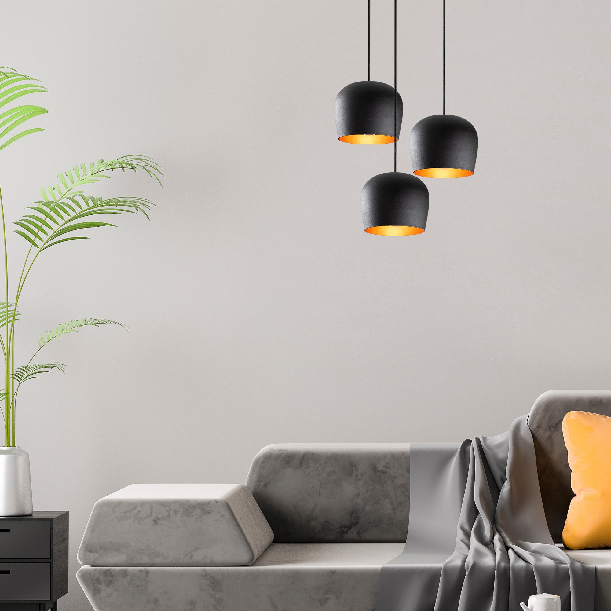 Candeeiro de Teto preto moderno, 48 cm de diâmetro, 111 cm de altura | Corpo de ferro, 3 soquetes E27 | Design industrial e escandinavo elegante para decoração de casa