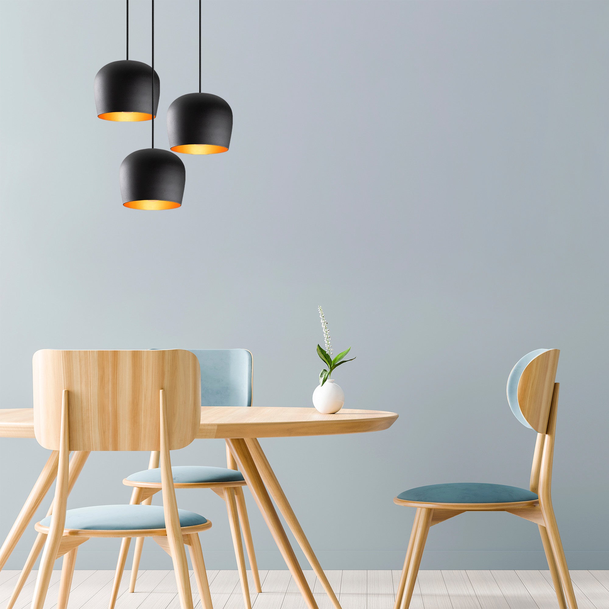 Candeeiro de Teto preto moderno, 48 cm de diâmetro, 111 cm de altura | Corpo de ferro, 3 soquetes E27 | Design industrial e escandinavo elegante para decoração de casa