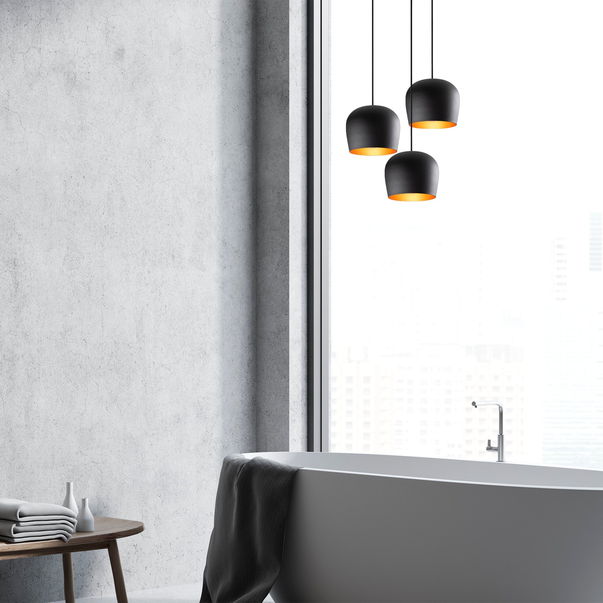 Candeeiro de Teto preto moderno, 48 cm de diâmetro, 111 cm de altura | Corpo de ferro, 3 soquetes E27 | Design industrial e escandinavo elegante para decoração de casa