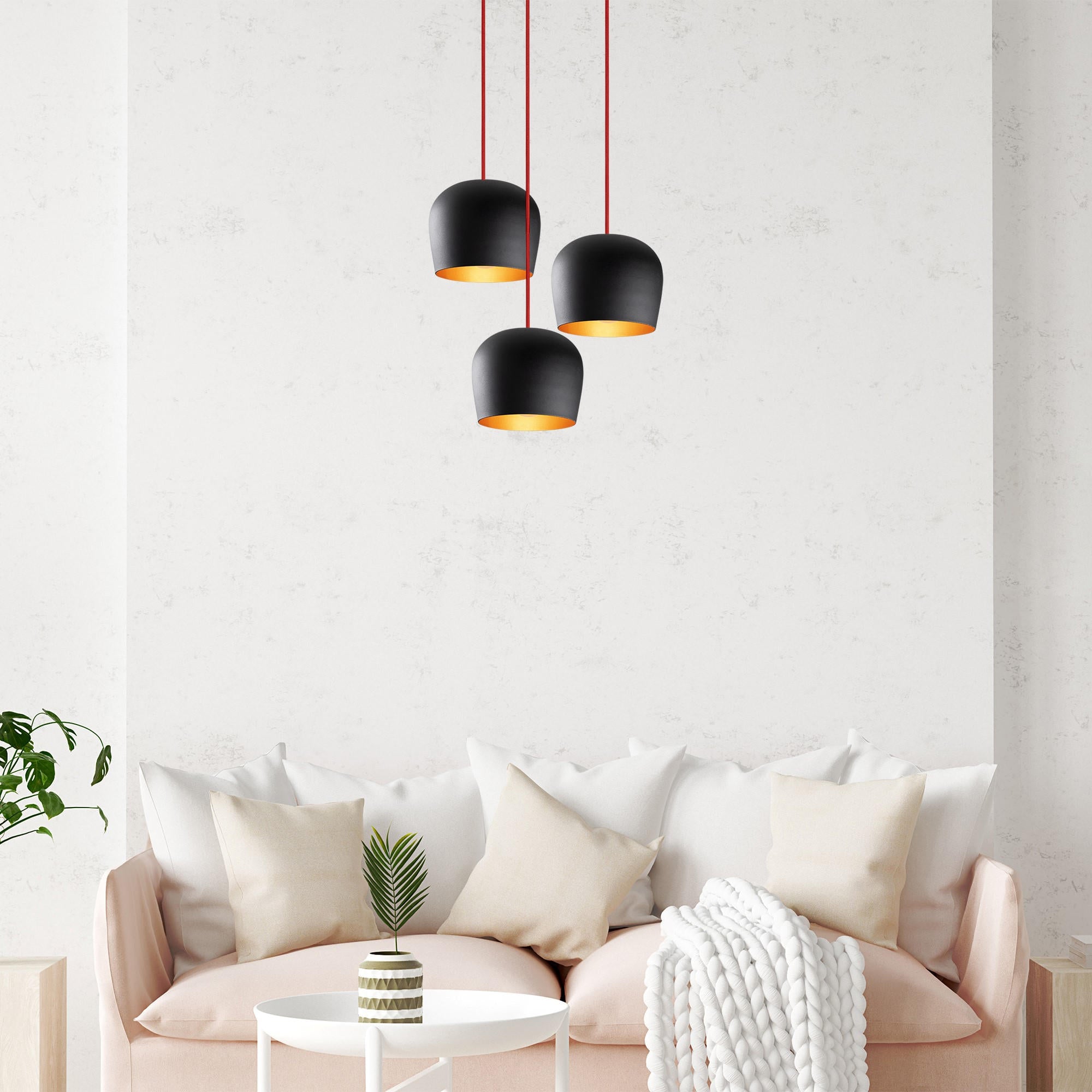 Candeeiro de Teto Industrial Moderno, Preto e Vermelho, 48 cm de Diâmetro, 111 cm de Altura | Corpo em Metal, 3 Soquetes E27, Iluminação Elegante para Casa e Escritório