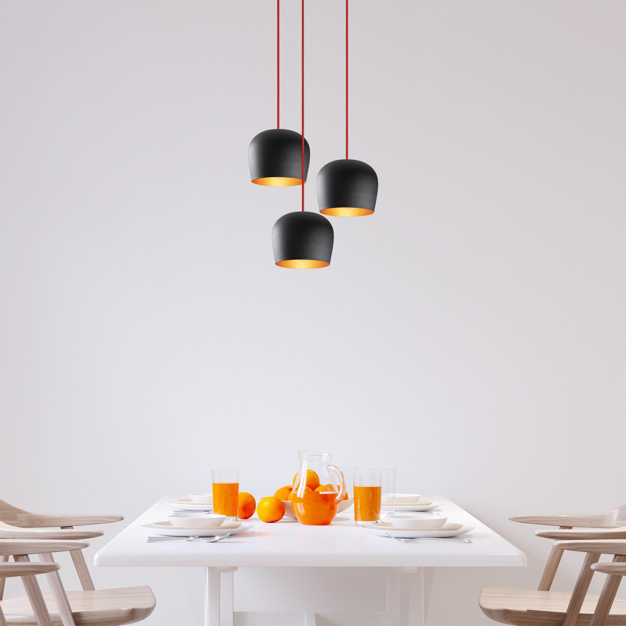 Candeeiro de Teto Industrial Moderno, Preto e Vermelho, 48 cm de Diâmetro, 111 cm de Altura | Corpo em Metal, 3 Soquetes E27, Iluminação Elegante para Casa e Escritório