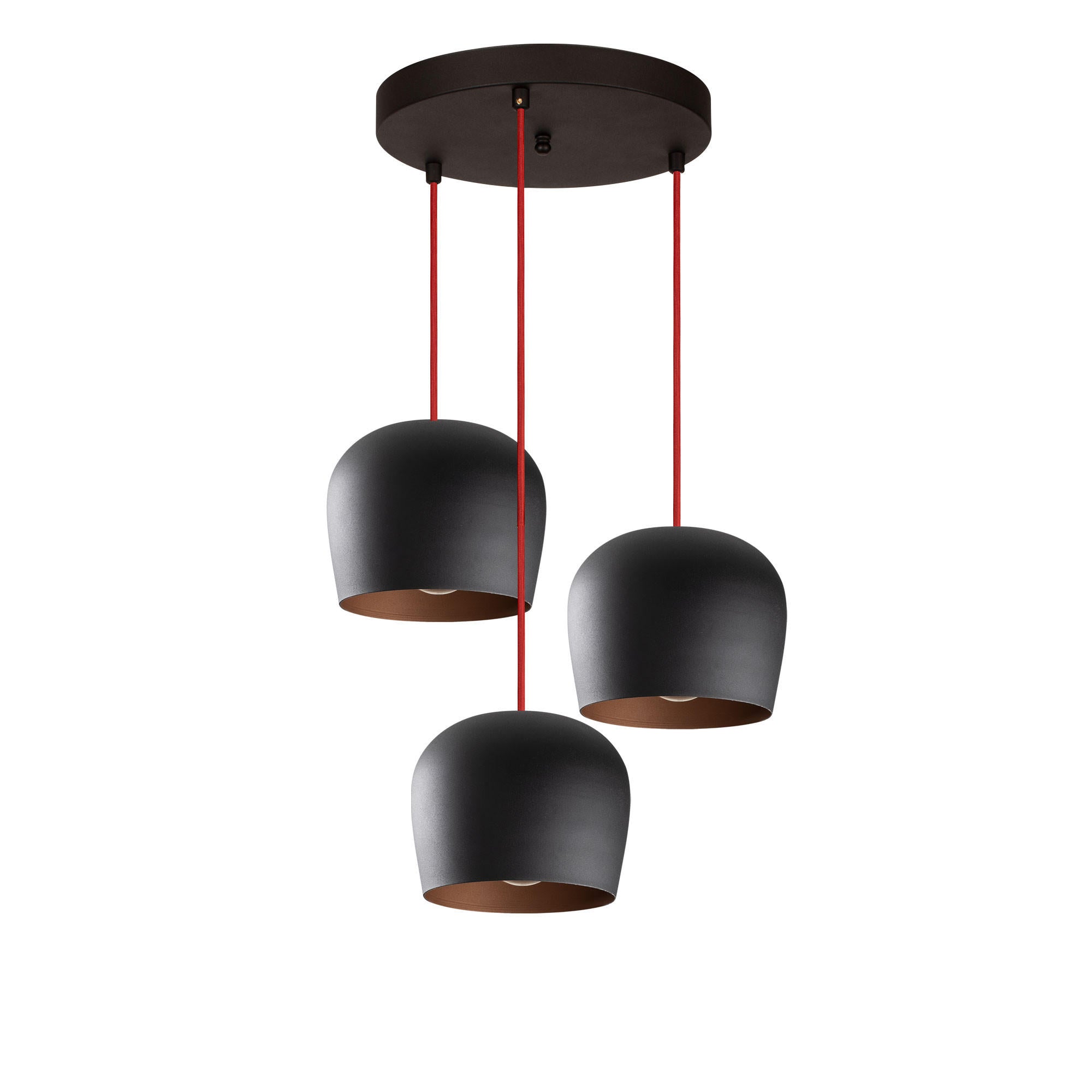 Candeeiro de Teto Industrial Moderno, Preto e Vermelho, 48 cm de Diâmetro, 111 cm de Altura | Corpo em Metal, 3 Soquetes E27, Iluminação Elegante para Casa e Escritório