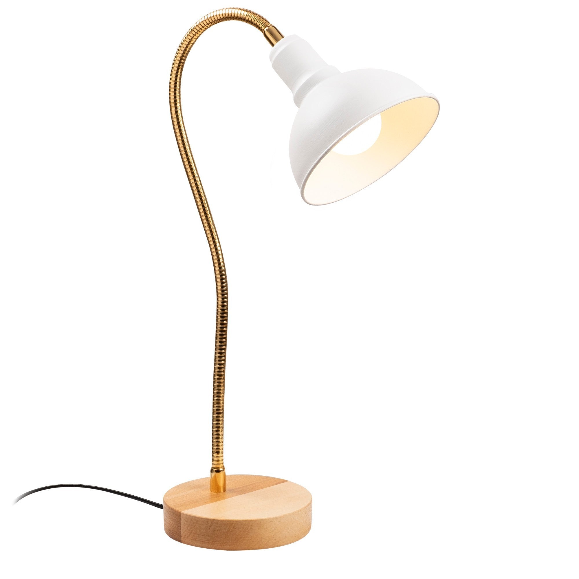 Candeeiro de Mesa Moderna com Corpo de Metal e Base de Madeira, 52 cm de Altura, 16 cm de Diâmetro, Soquete E27, Cor Branca | Design Elegante, Glamouroso e Escandinavo para Decoração de Casa