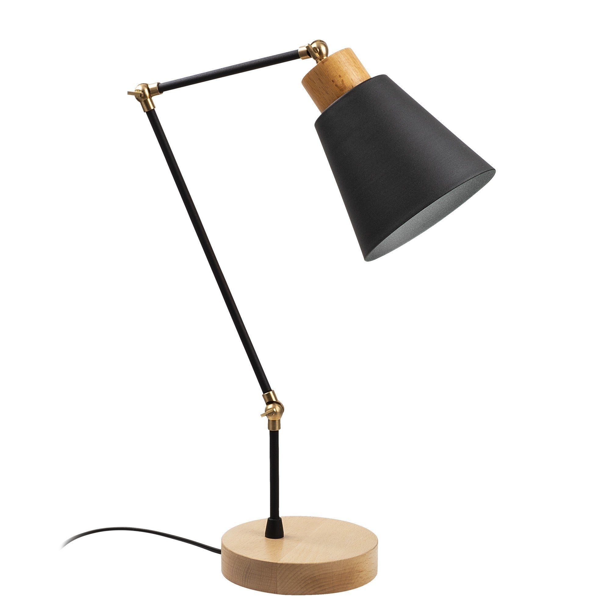 Candeeiro de Mesa Moderna com Corpo de Metal e Base de Madeira, 52 cm de Altura, 14 cm de Diâmetro, Preto e Carvalho | Soquete E27, 40 W Máx., Elegante para Decoração Industrial e Escandinava