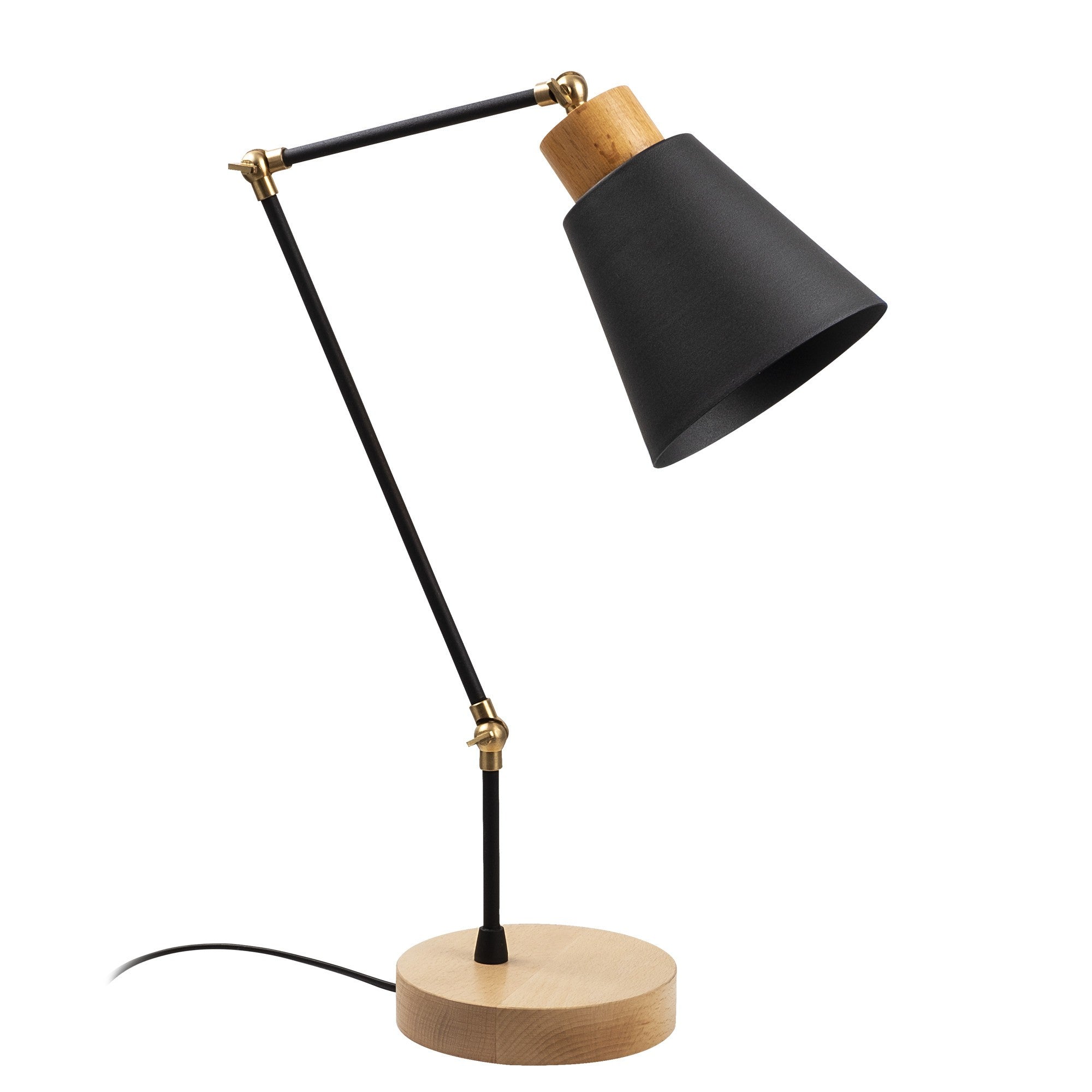 Candeeiro de Mesa Moderna com Corpo de Metal e Base de Madeira, 52 cm de Altura, 14 cm de Diâmetro, Preto e Carvalho | Soquete E27, 40 W Máx., Elegante para Decoração Industrial e Escandinava