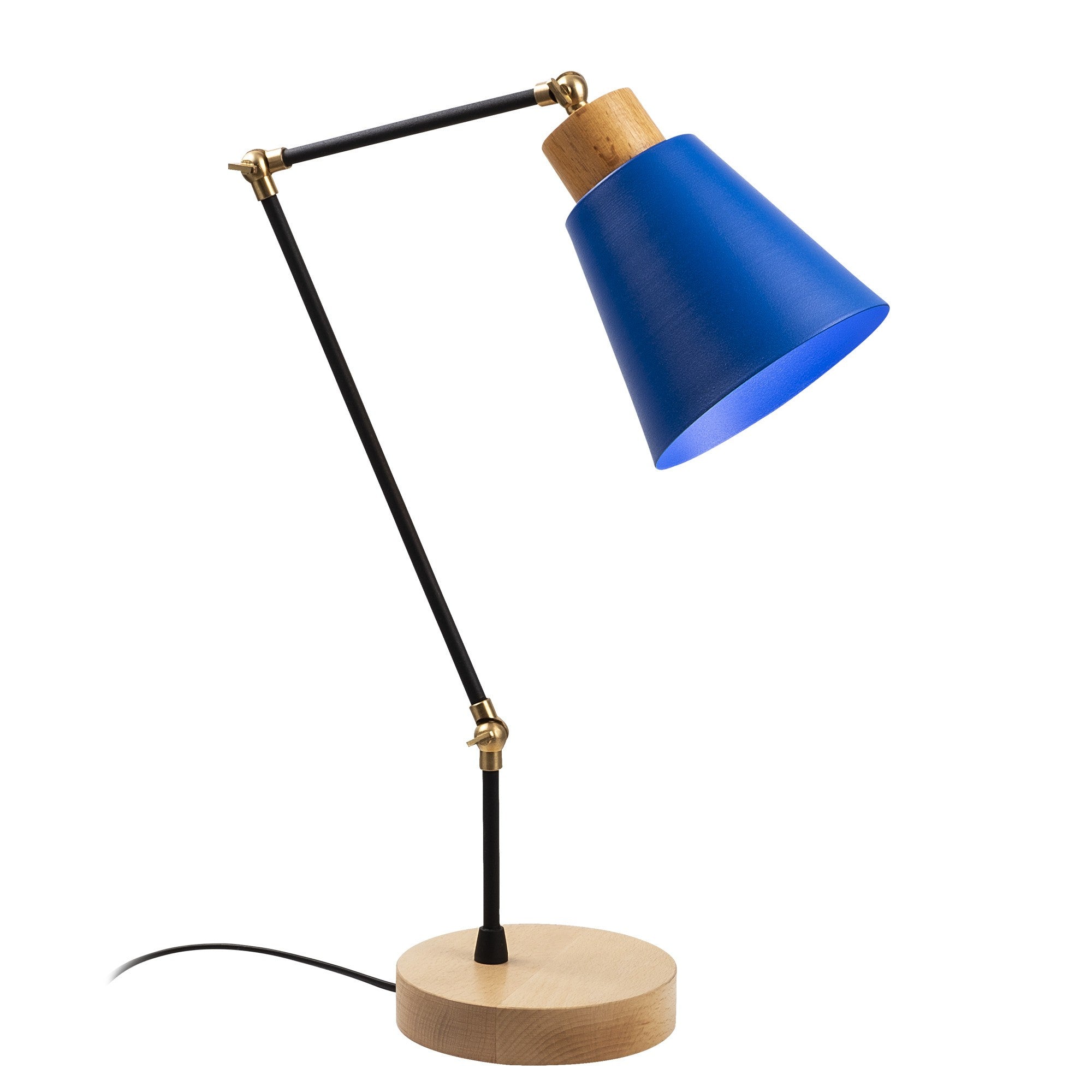 Candeeiro de Mesa azul moderna, corpo de metal com base de madeira, 52 cm de altura, soquete E27, 40 W máx., design elegante para casa e escritório, classificação IP20