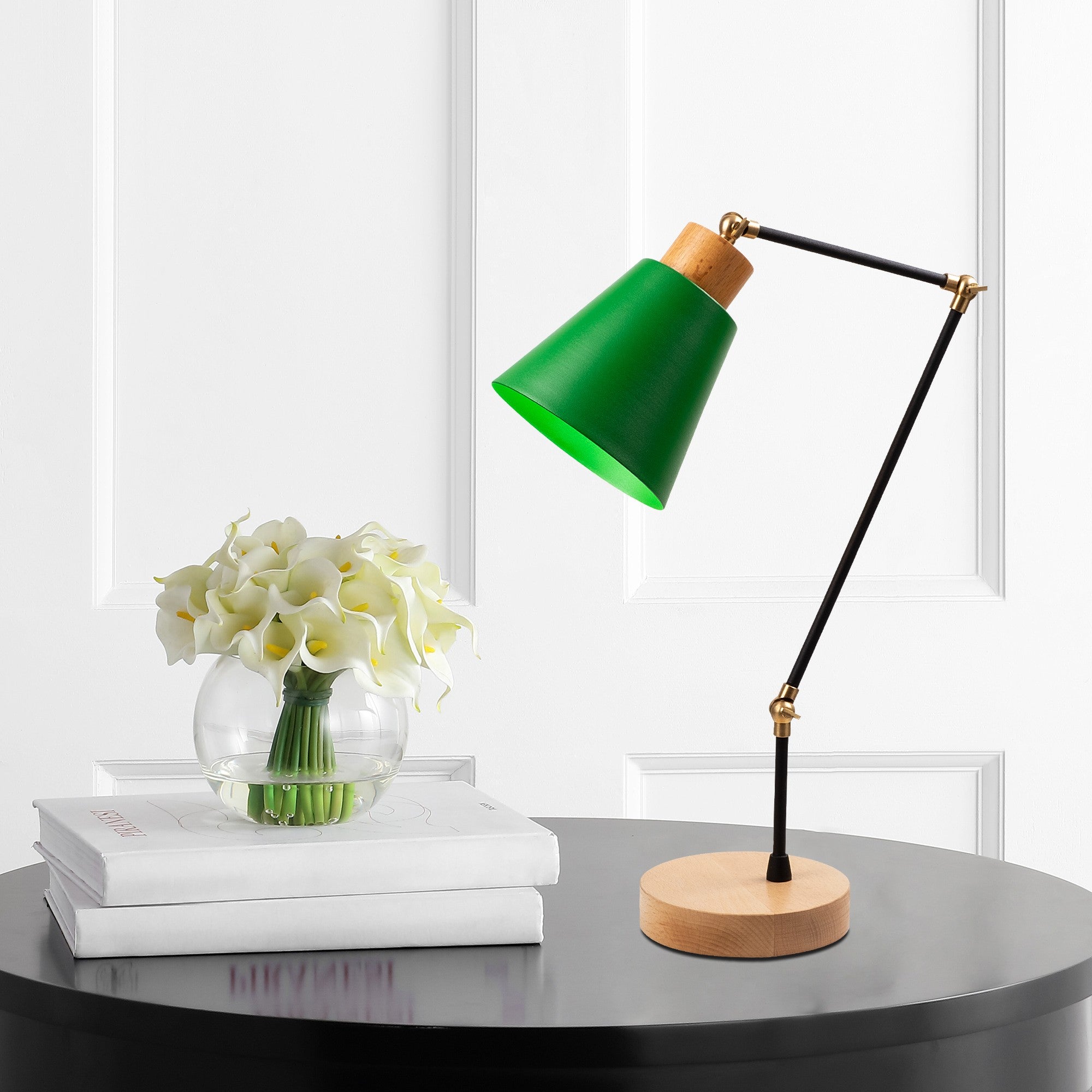 Candeeiro de Mesa Verde Moderna, Corpo de Metal com Base de Madeira, 52 cm de Altura, Soquete E27, 40 W Máx., Elegante e Funcional para Decoração de Casa | Classificação IP20