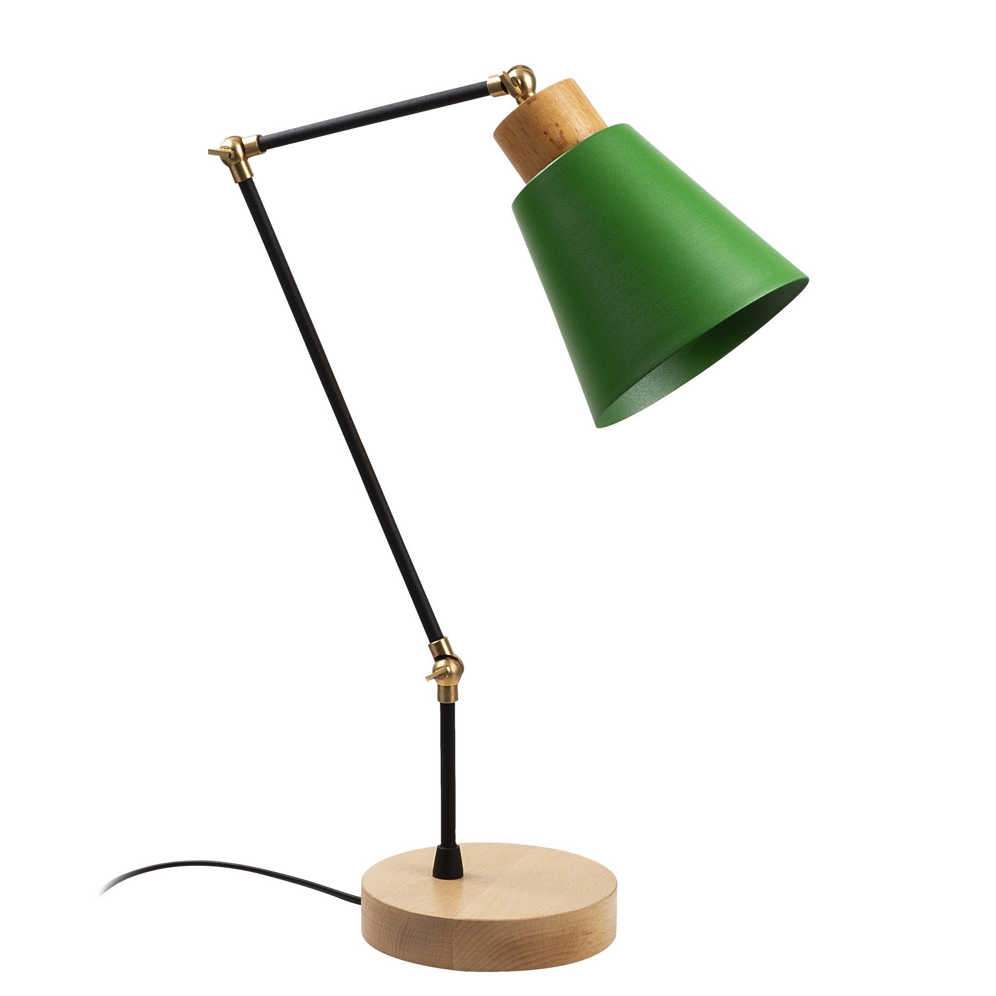 Candeeiro de Mesa Verde Moderna, Corpo de Metal com Base de Madeira, 52 cm de Altura, Soquete E27, 40 W Máx., Elegante e Funcional para Decoração de Casa | Classificação IP20