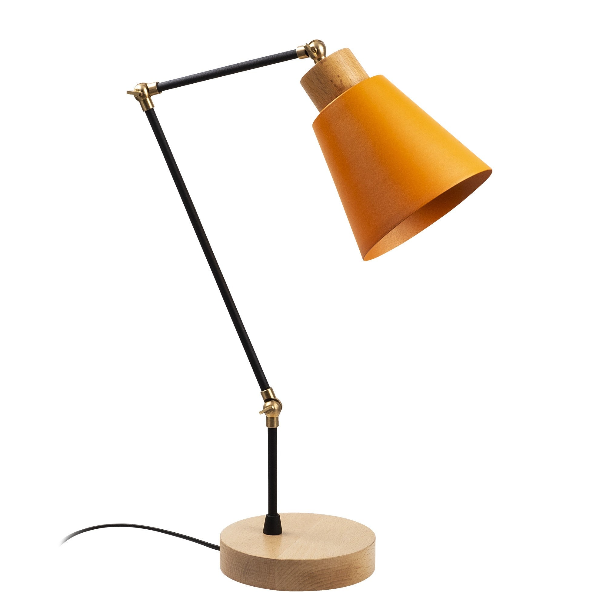 Candeeiro de Mesa Laranja Moderna, Corpo de Metal com Base de Madeira, 52 cm de Altura, Soquete E27, Cabo de 200 cm | Iluminação Elegante e Funcional para Decoração de Casa