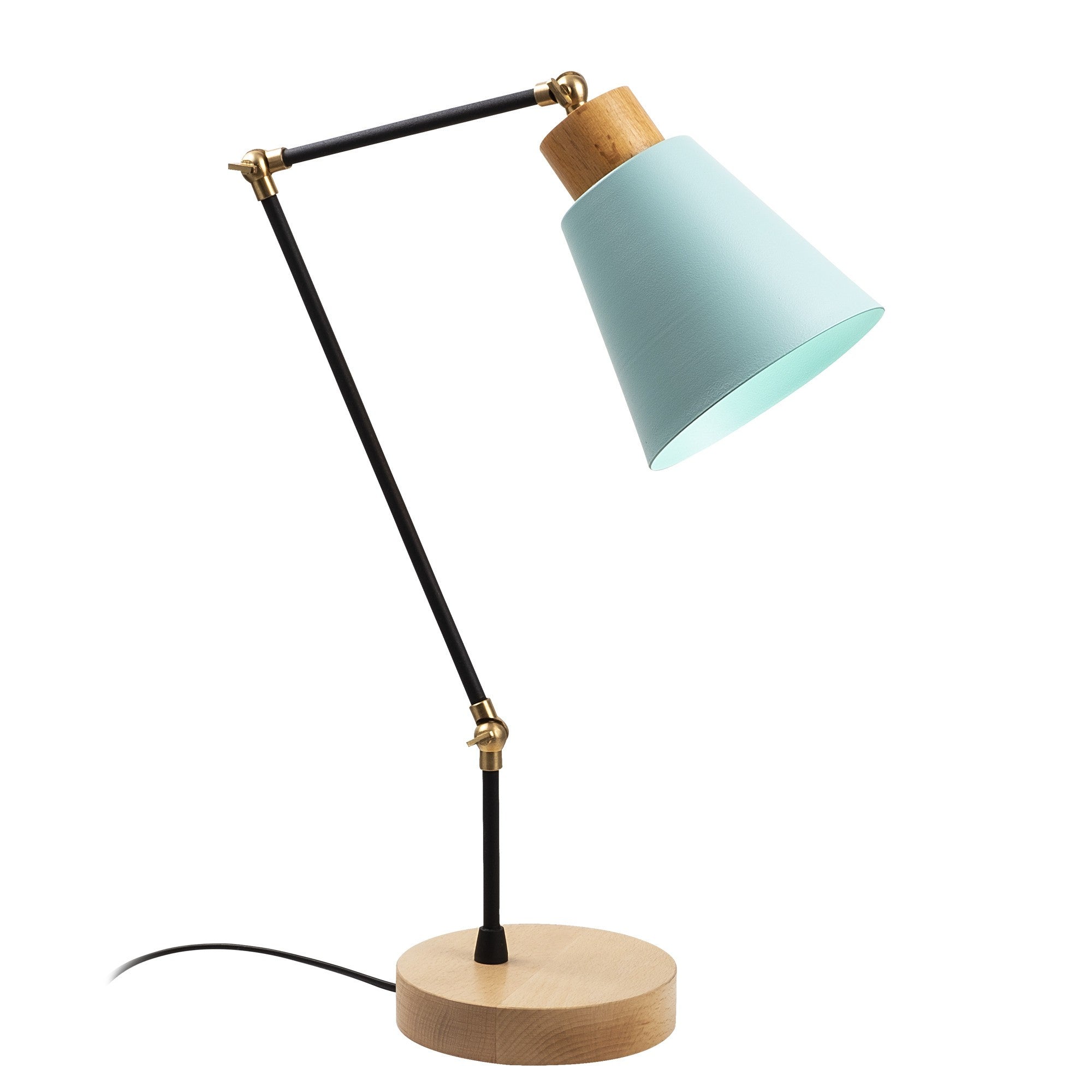 Candeeiro de Mesa moderna turquesa, corpo de metal e base de madeira, 52 cm de altura, soquete E27, 40 W máx., design elegante para casa e escritório, classificação IP20