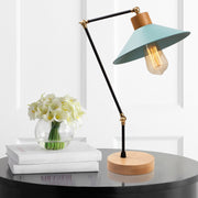 Candeeiro de Mesa Moderna com Corpo de Metal e Base de Madeira, Turquesa, 52 cm de Altura | Soquete E27, 40 W Máx., Cabo de 200 cm | Iluminação Elegante para Casa e Escritório