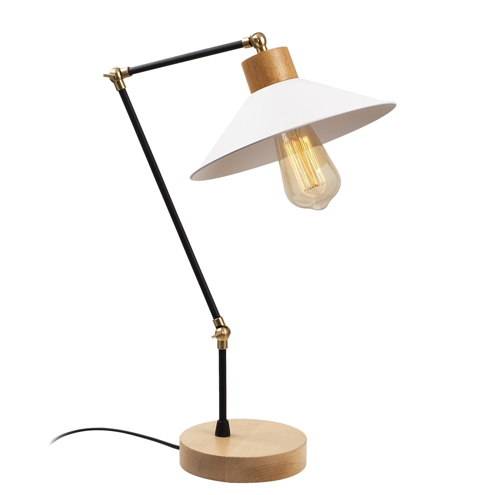 Candeeiro de Mesa Moderna com Corpo de Metal e Base de Madeira, 24 cm de Diâmetro, 52 cm de Altura | Soquete E27, 40 W Máx., IP20 | Design Escandinavo Elegante para Casa e Escritório