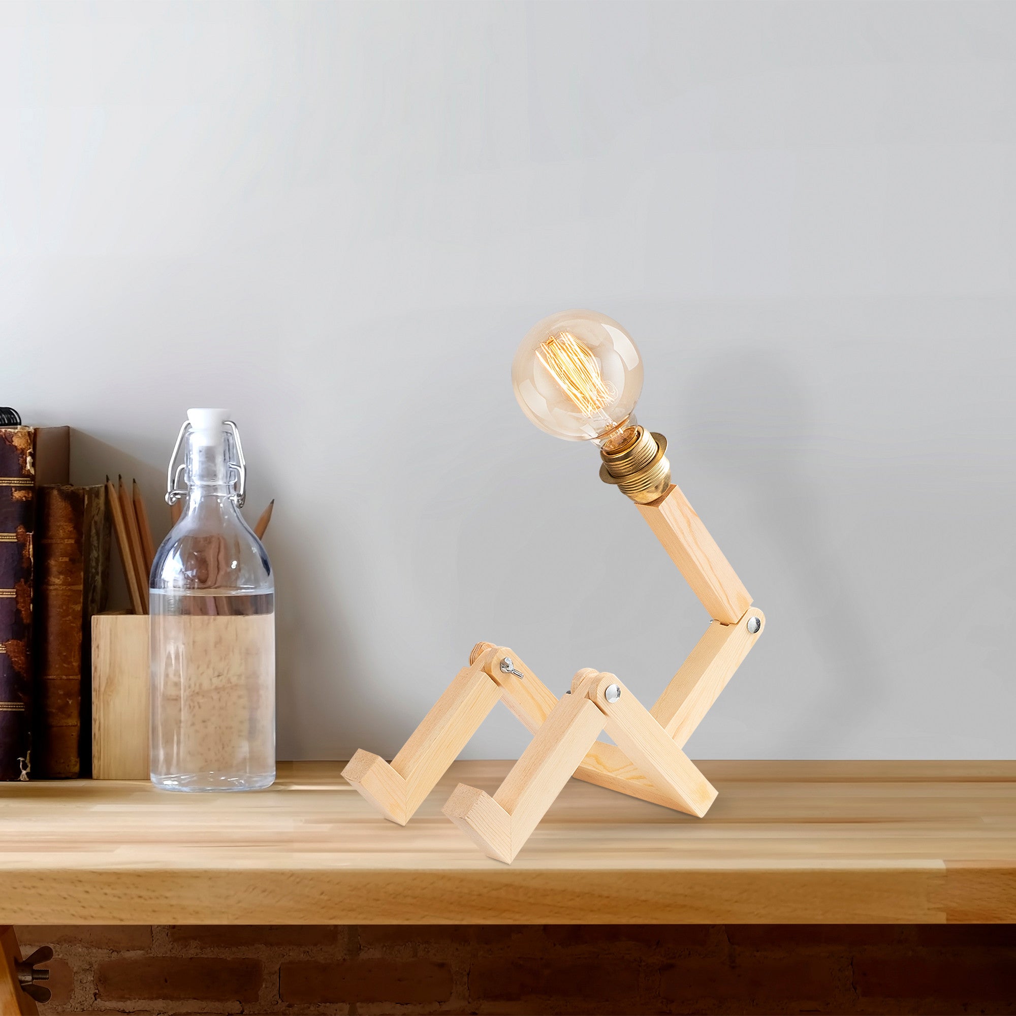 Candeeiro de Mesa Rústica Moderna, Corpo em Carpa, 15 x 17 x 48 cm | Soquete E27, Máx. 40 W, Cabo de 200 cm | Cor Natural, Perfeita para Decoração de Cabanas e Lodges