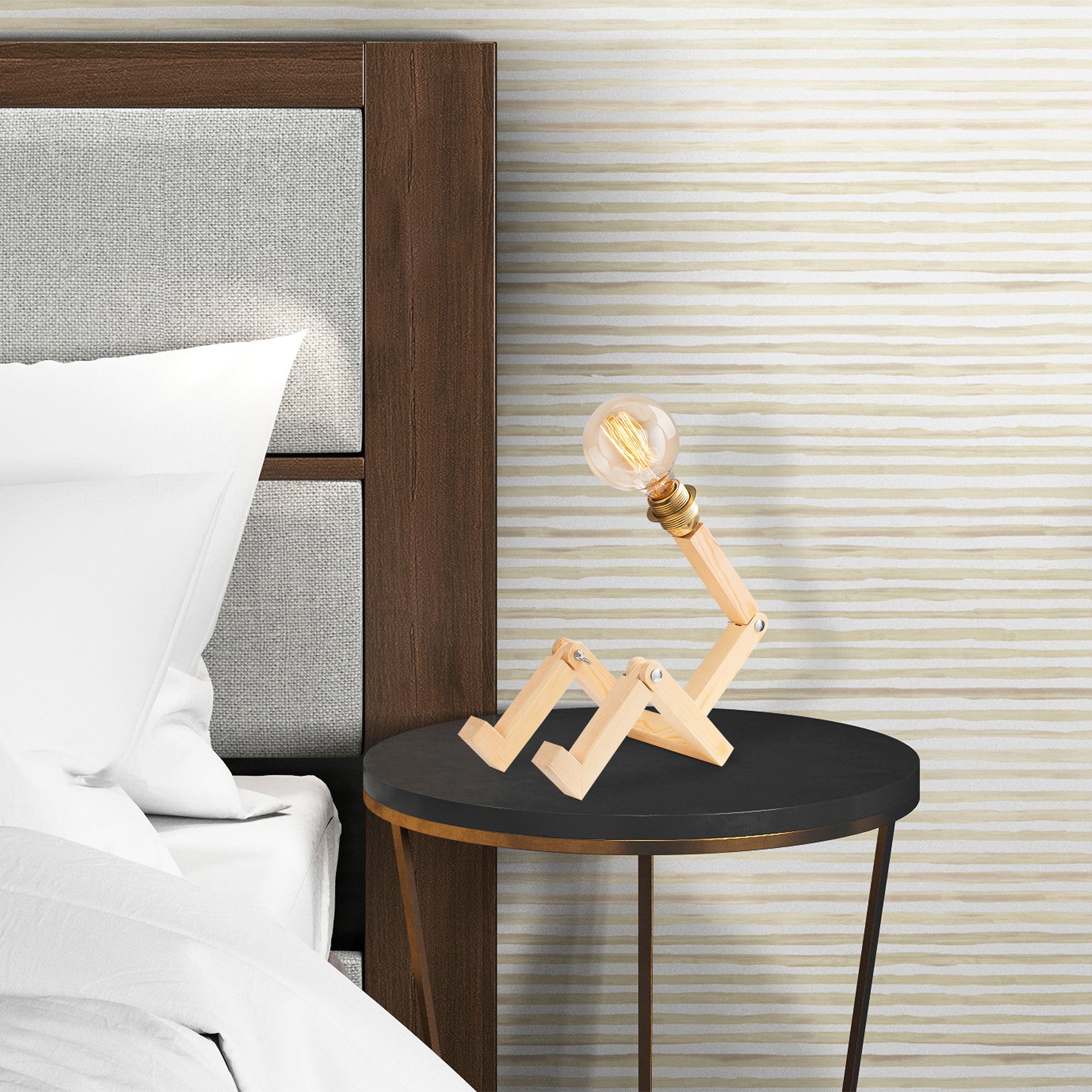 Candeeiro de Mesa Rústica Moderna, Corpo em Carpa, 15 x 17 x 48 cm | Soquete E27, Máx. 40 W, Cabo de 200 cm | Cor Natural, Perfeita para Decoração de Cabanas e Lodges